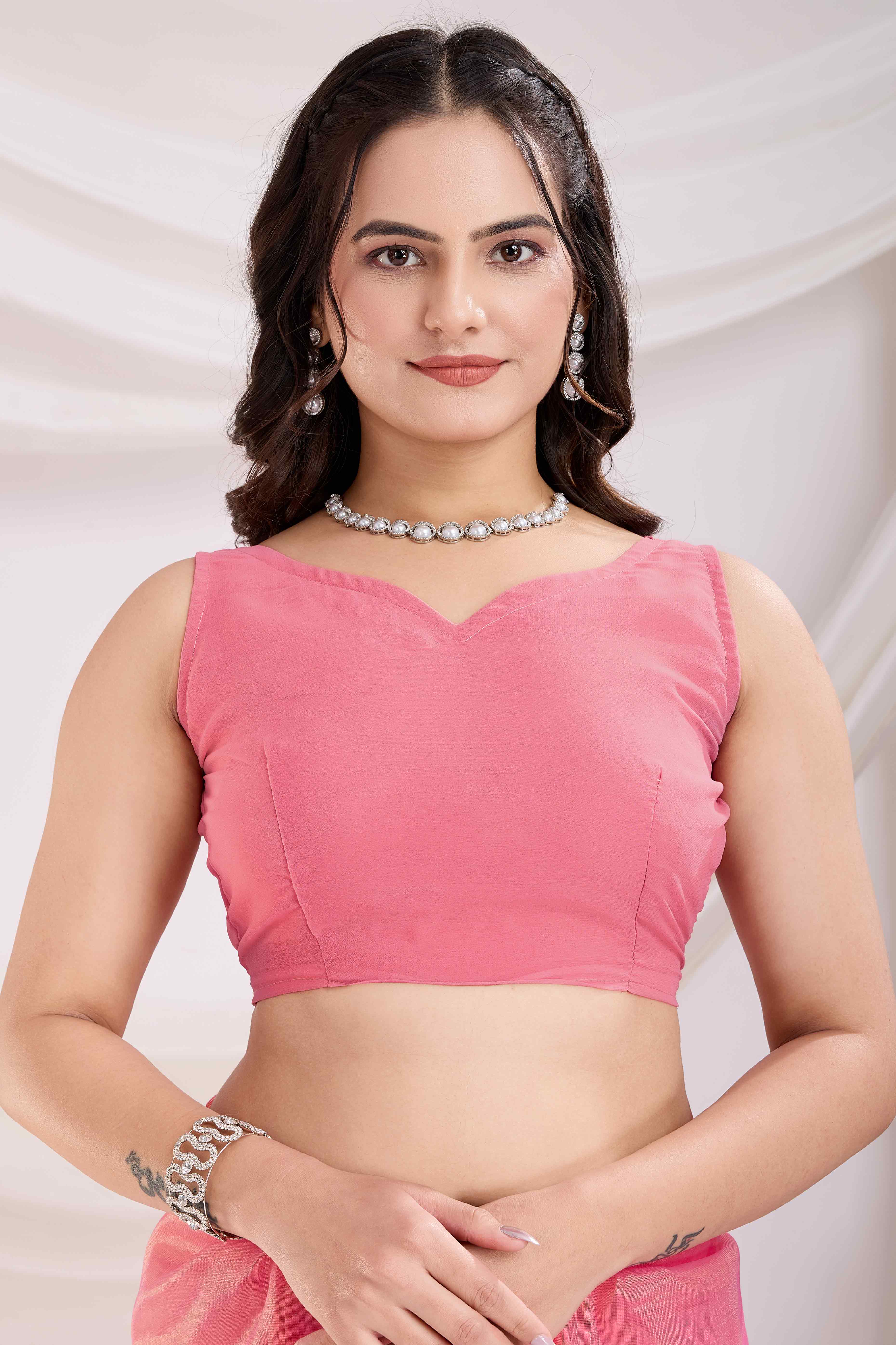 Pink Floral Sequins Embroidered Twill Net Saree