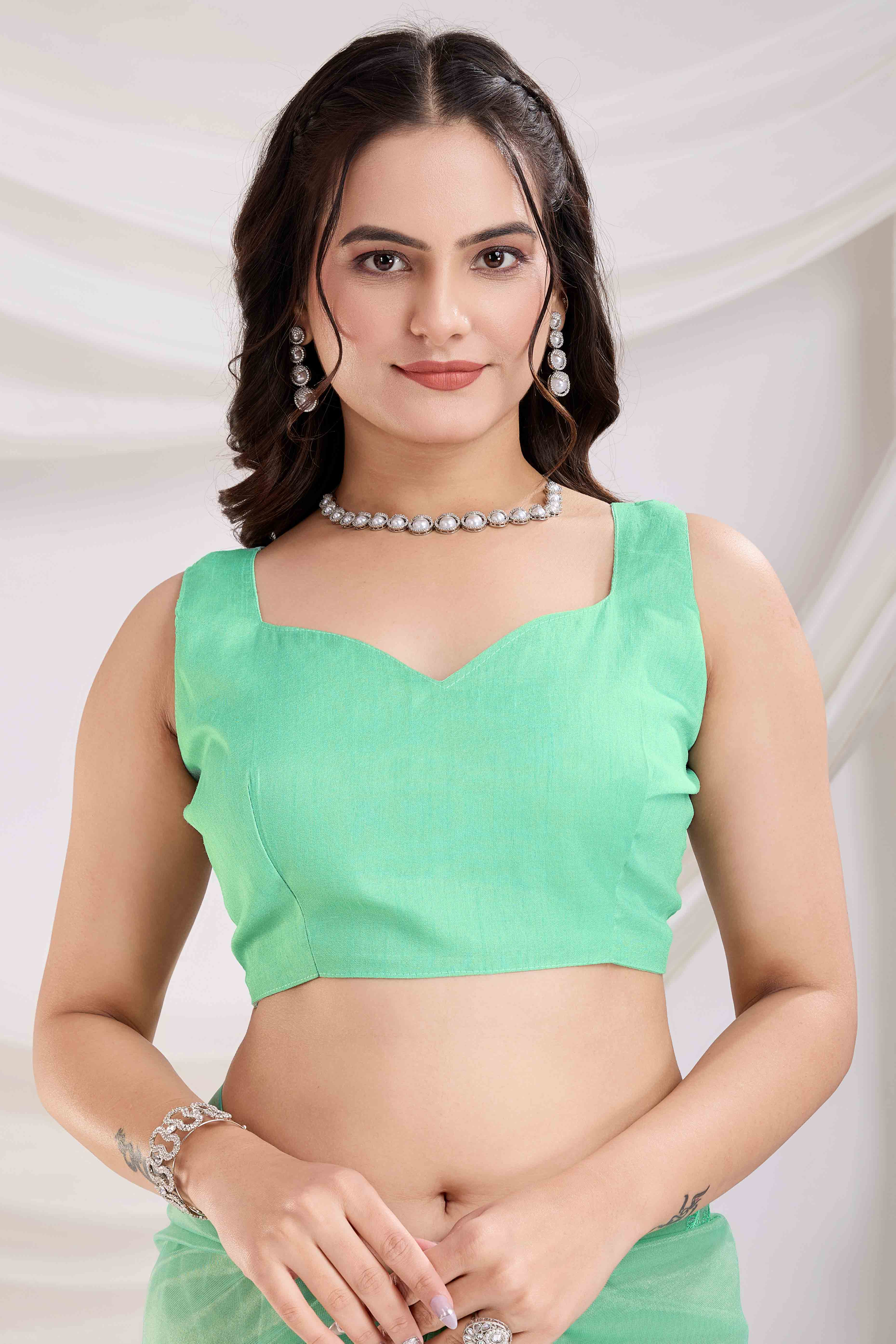 Sea Green Floral Sequins Embroidered Twill Net Saree