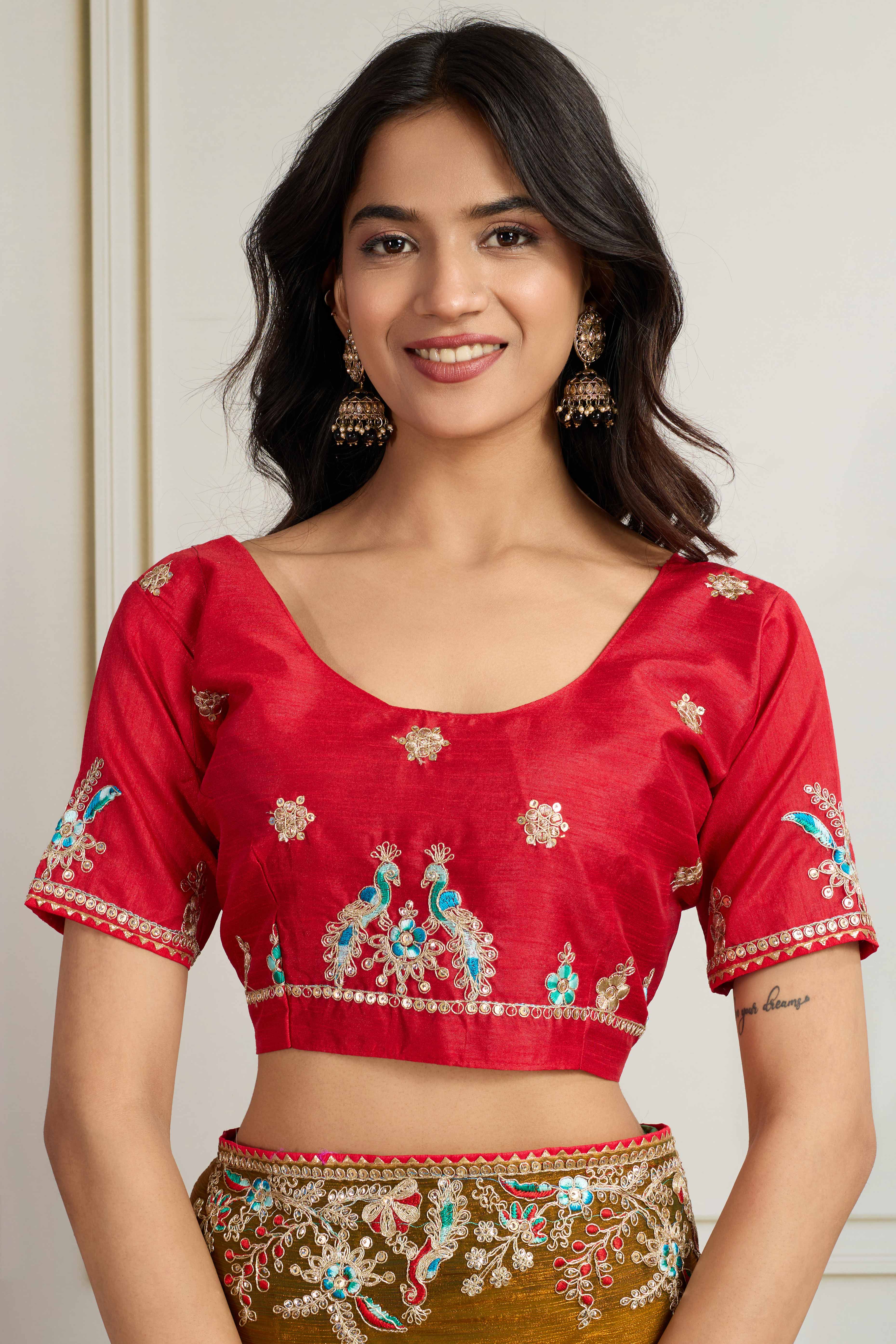 Olive Fancy Chiffon Partywear Saree with Intricate Sequins & Thread Embroidery