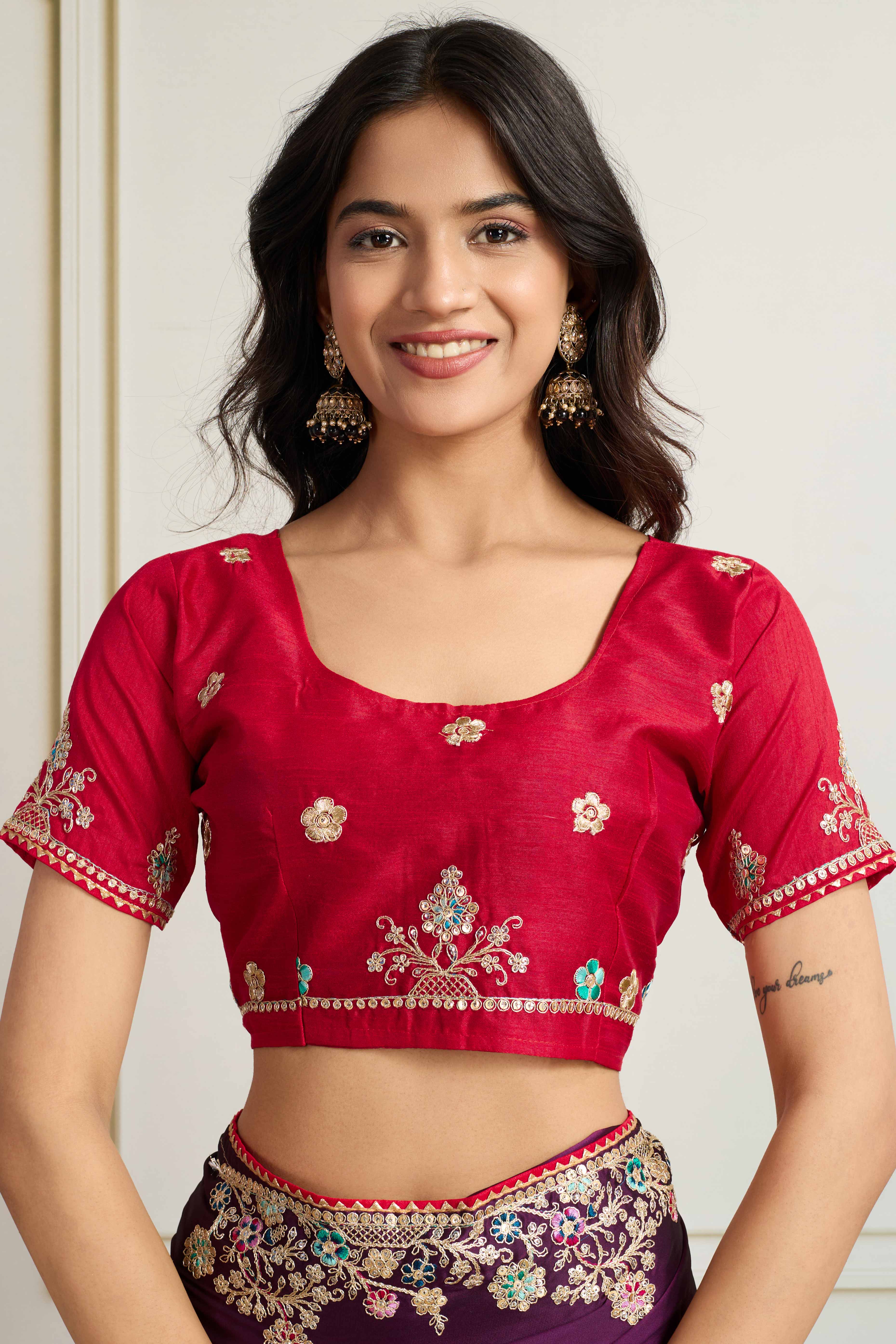 Purple Star Georgette Party Saree with Sequins and Floral Embroidery