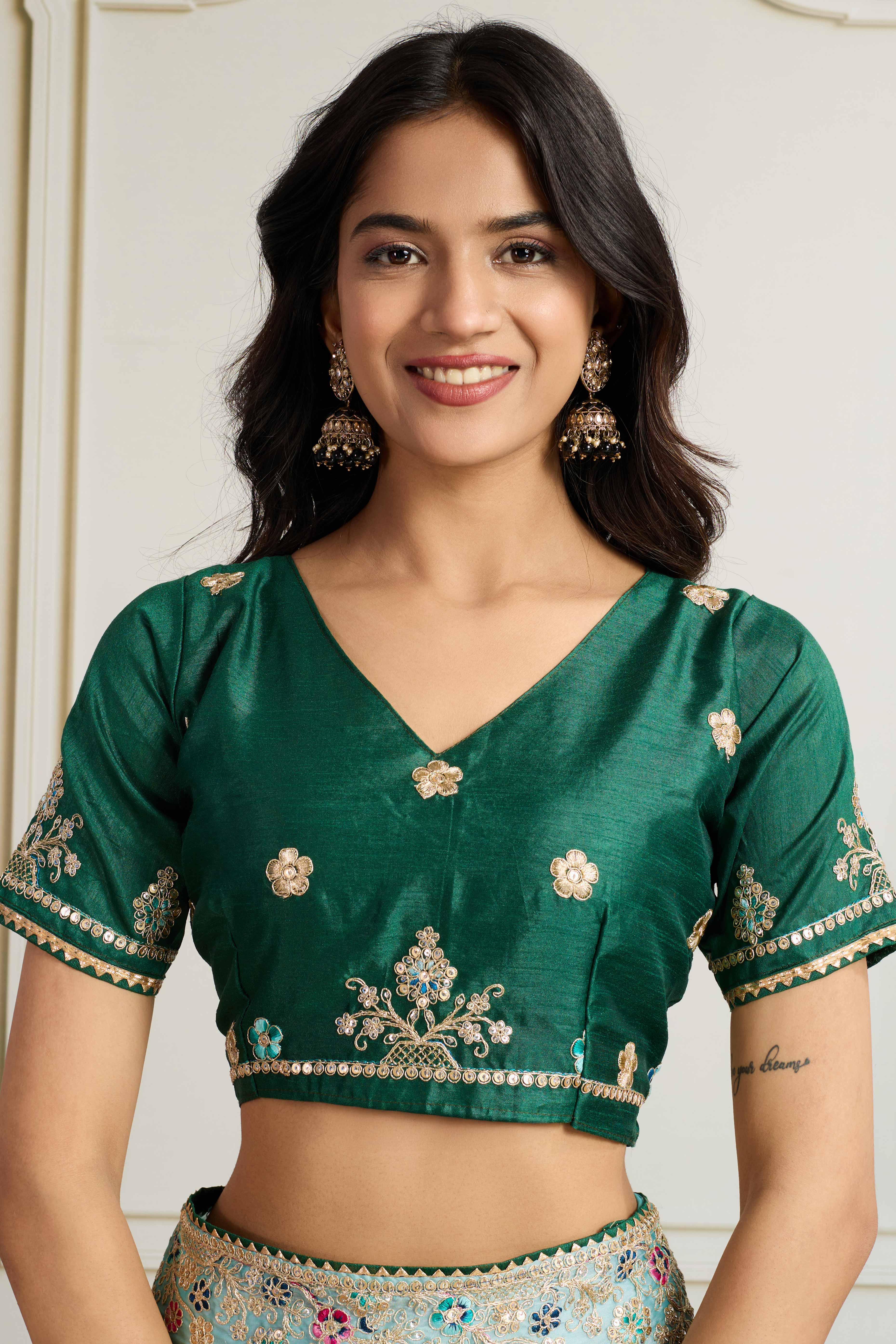 Aqua Blue Star Georgette Party Saree with Sequins and Floral Embroidery