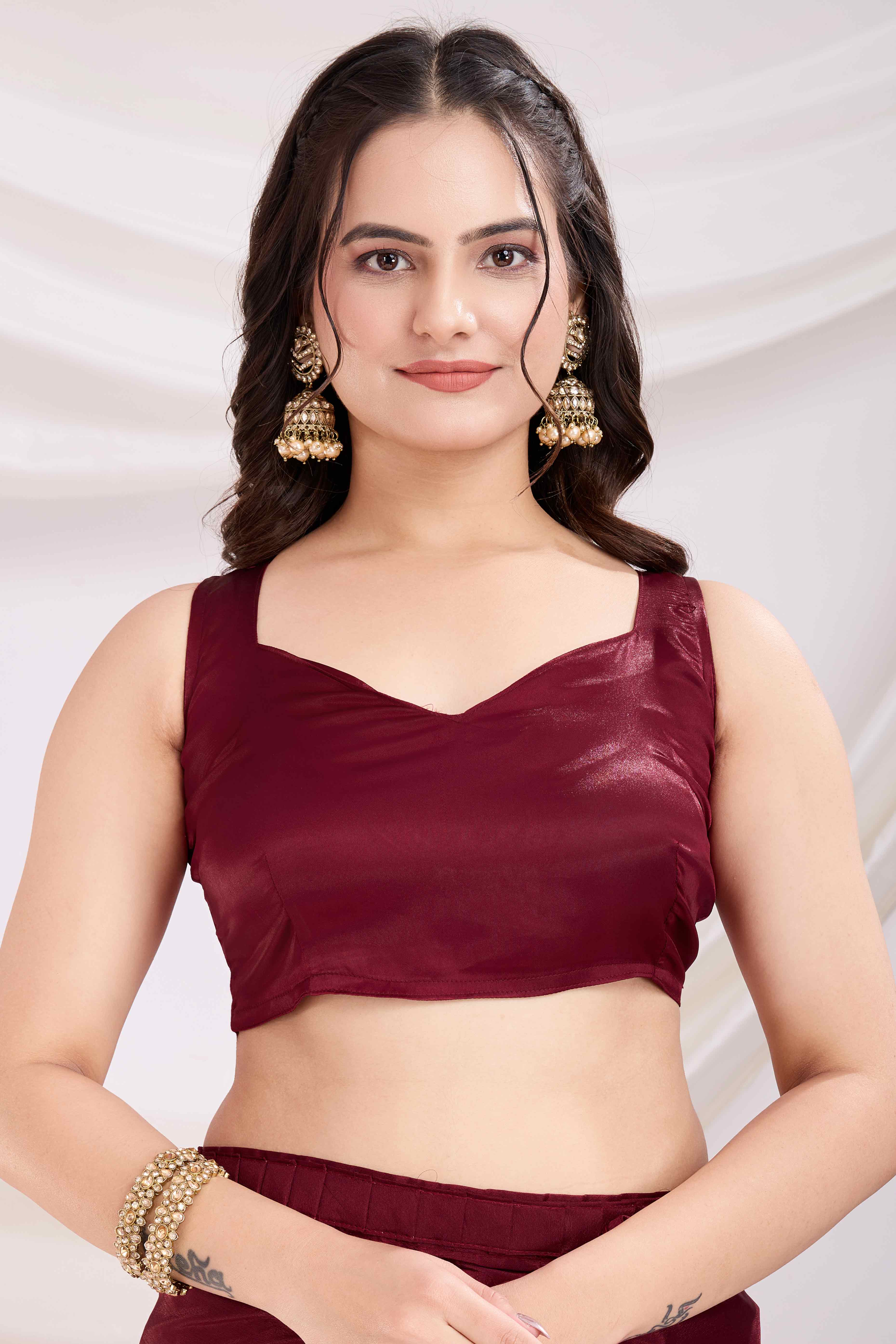 Maroon Floral Swarovski Work Rangoli Art Silk Ready To Wear Saree