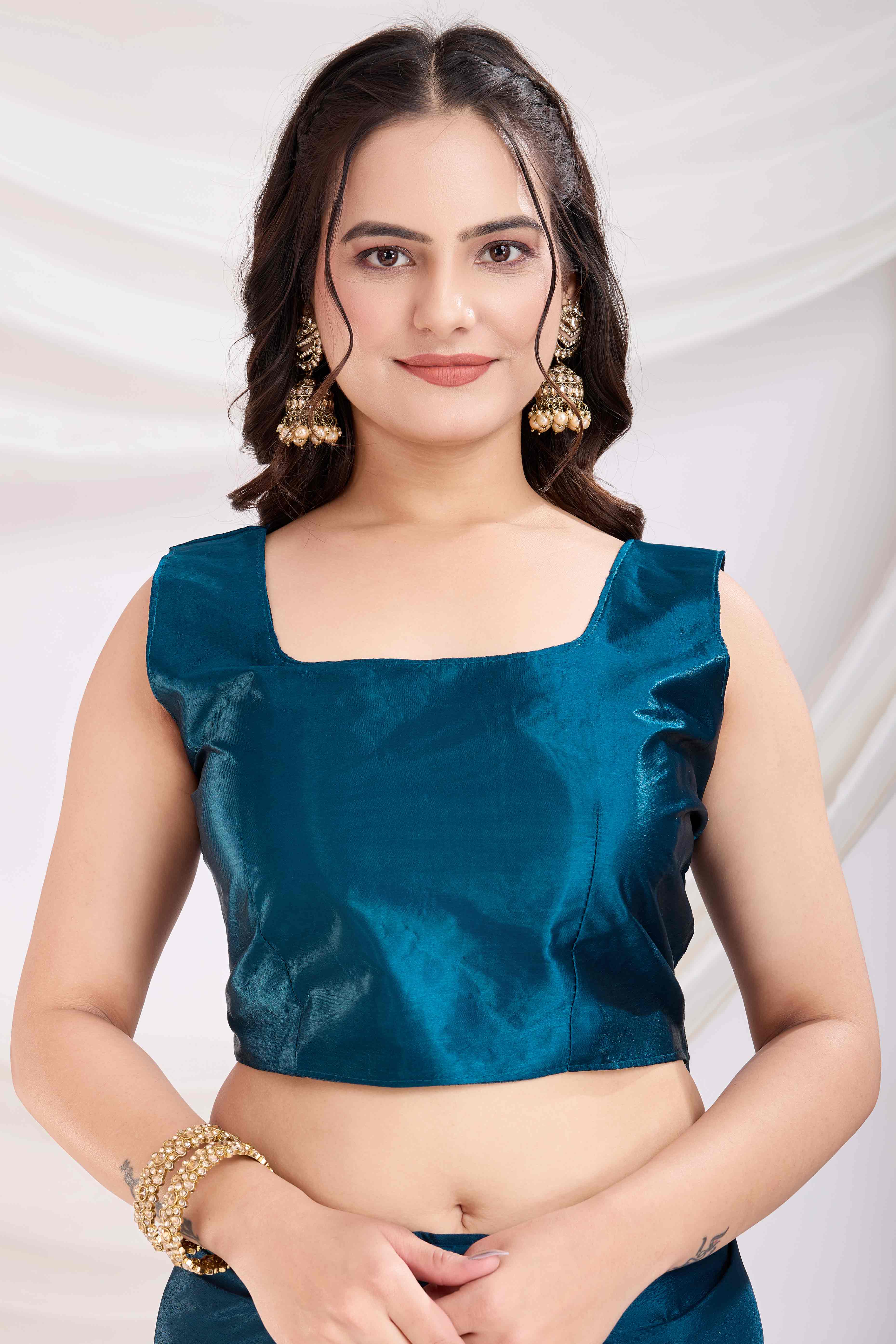 Blue Floral Swarovski Work Rangoli Art Silk Ready To Wear Saree