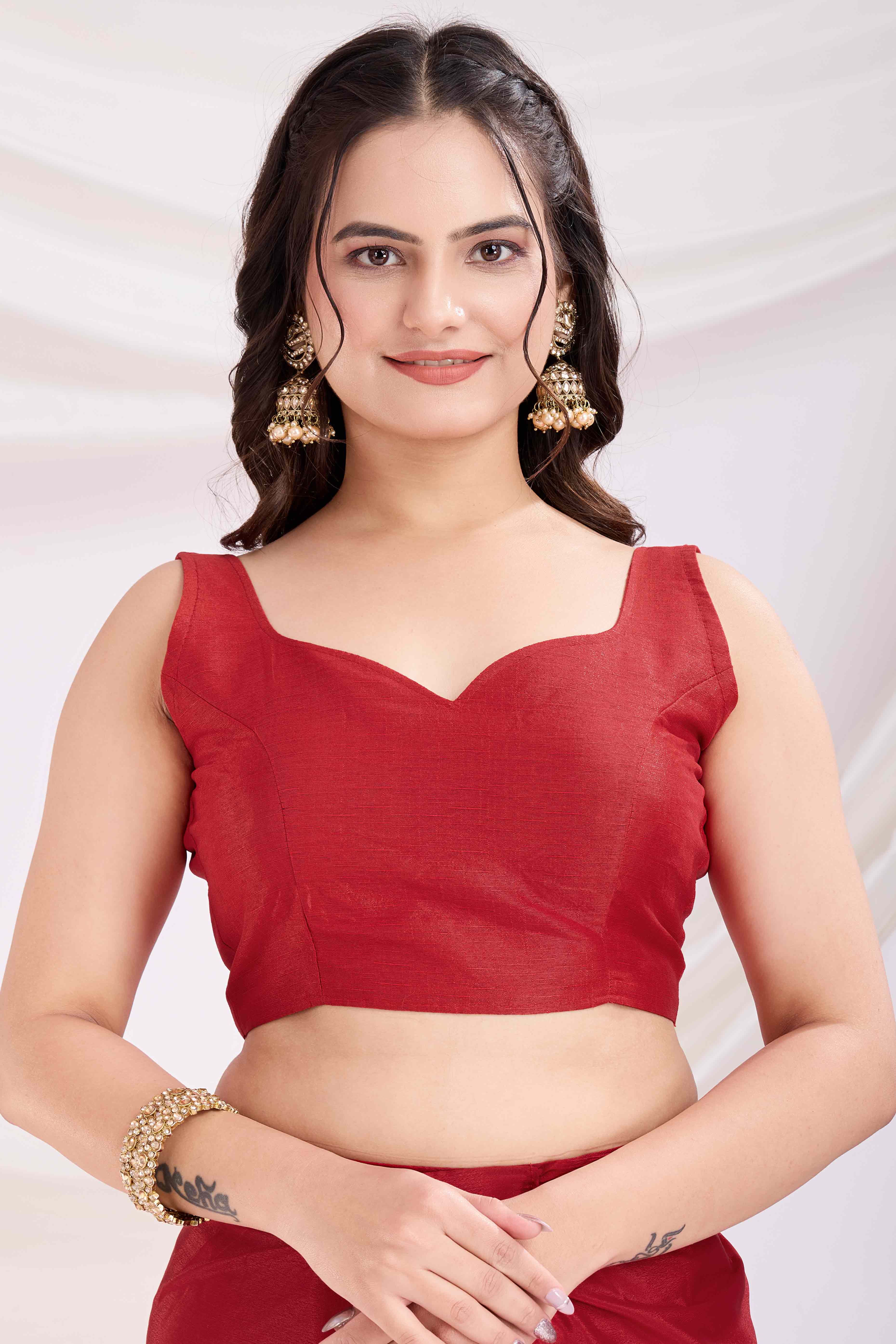 Red Floral Swarovski Work Rangoli Art Silk Ready To Wear Saree