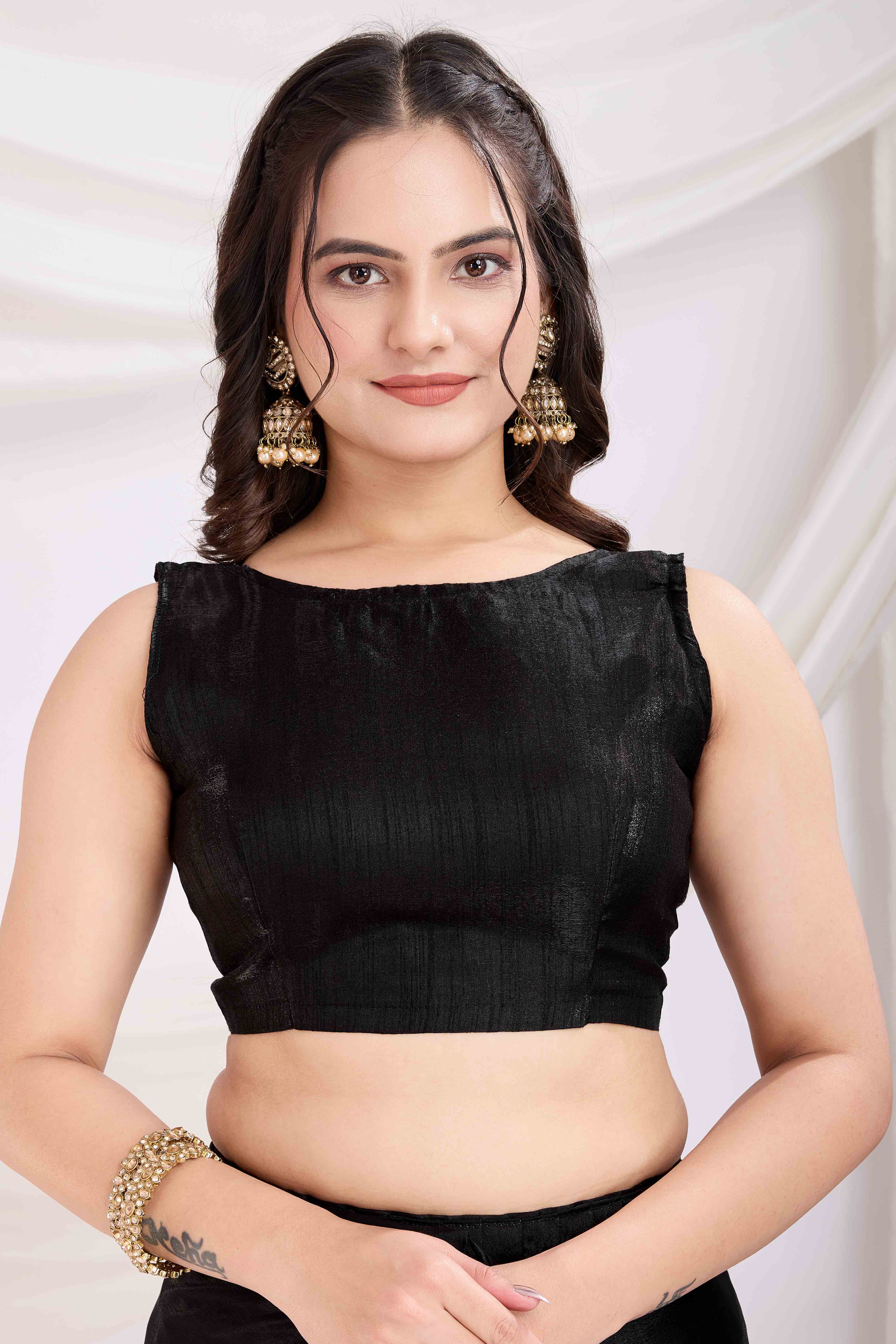 Black Floral Swarovski Work Rangoli Art Silk Ready To Wear Saree