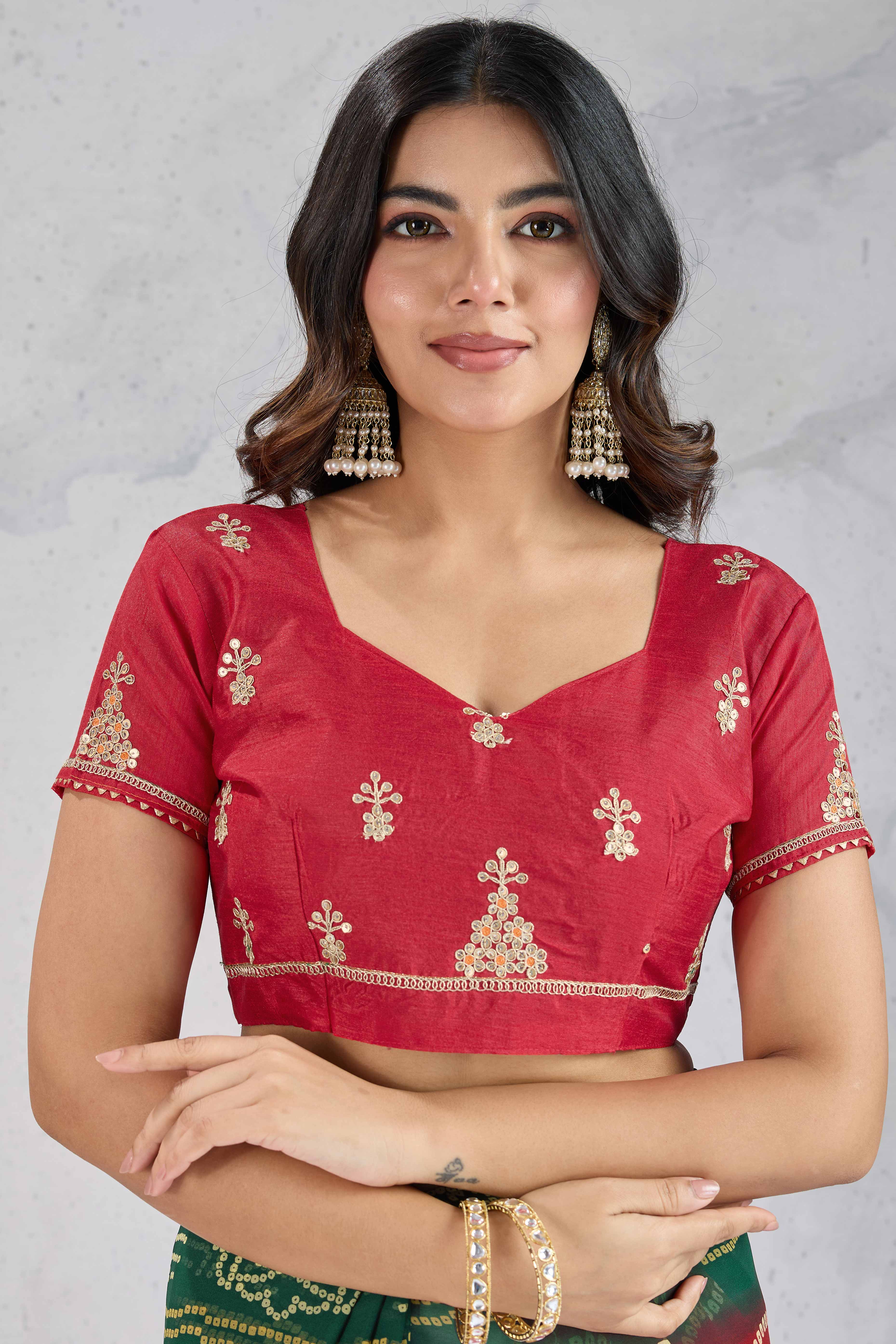 Traditional Bandhani Red Georgette Saree with Fine Embroidery