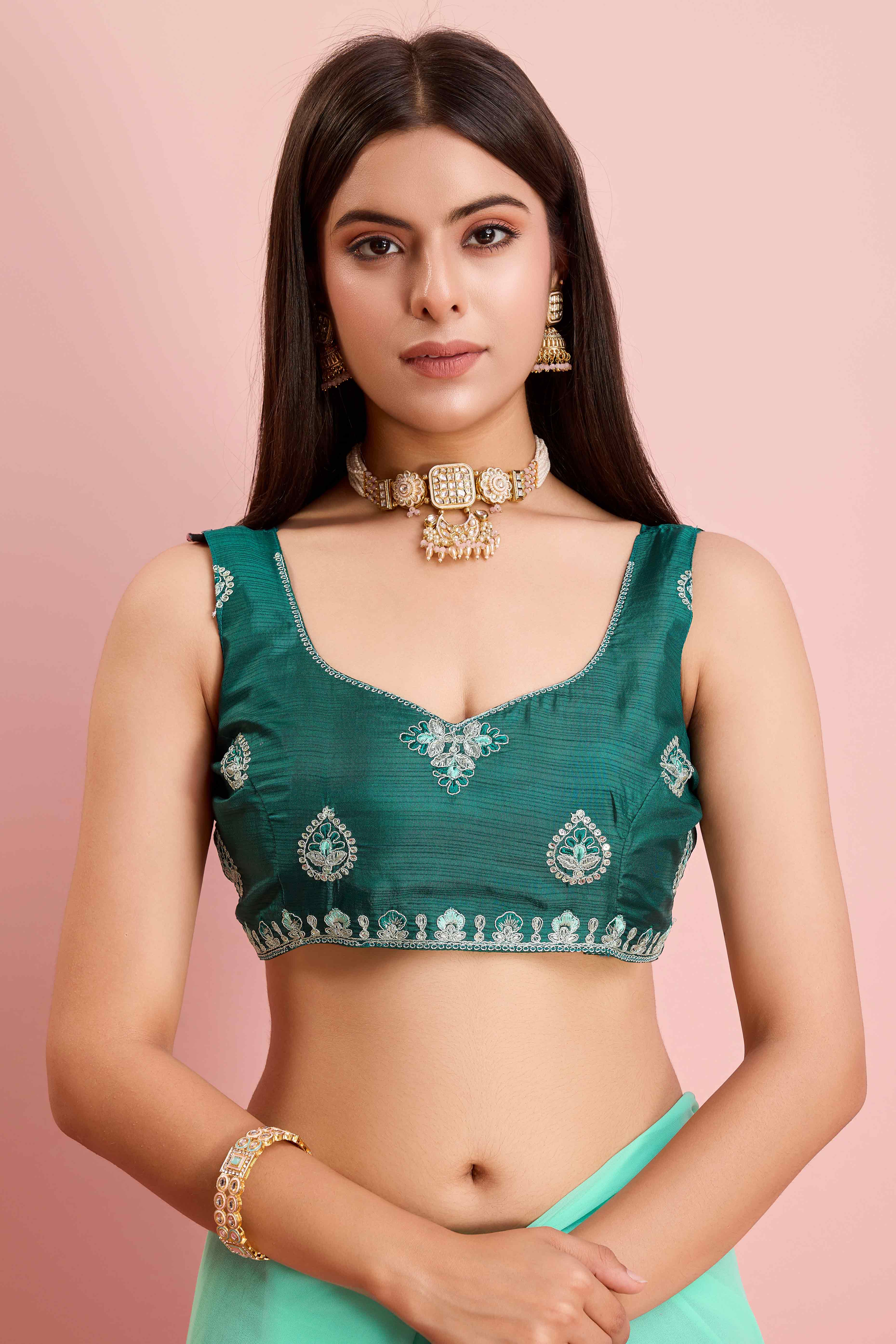 Turquoise Floral Sequins Embroidered Georgette Saree