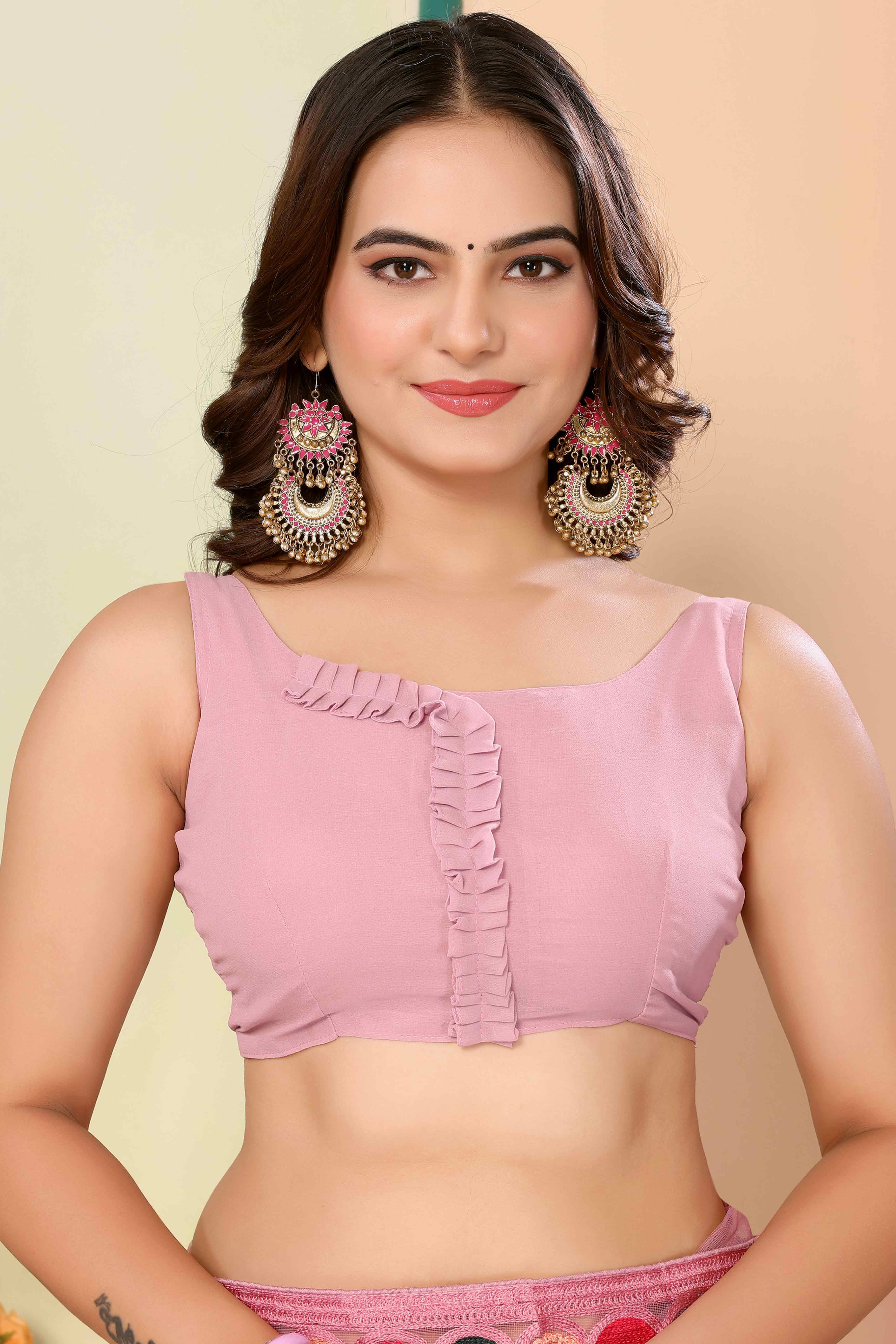 Pink Floral Embroidered Net Saree