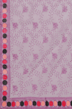 Purple Floral Embroidered Net Saree