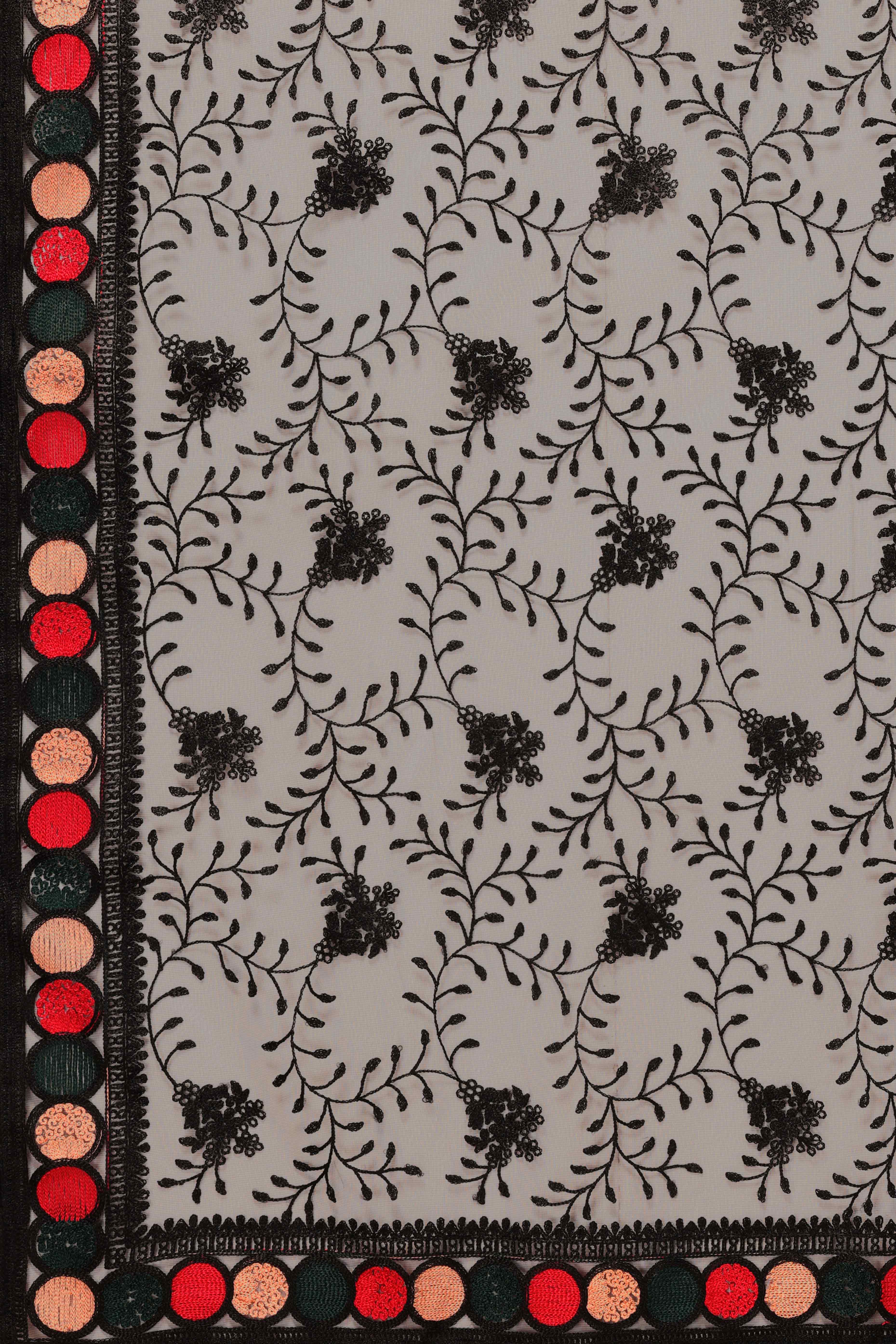 Black Floral Embroidered Net Saree