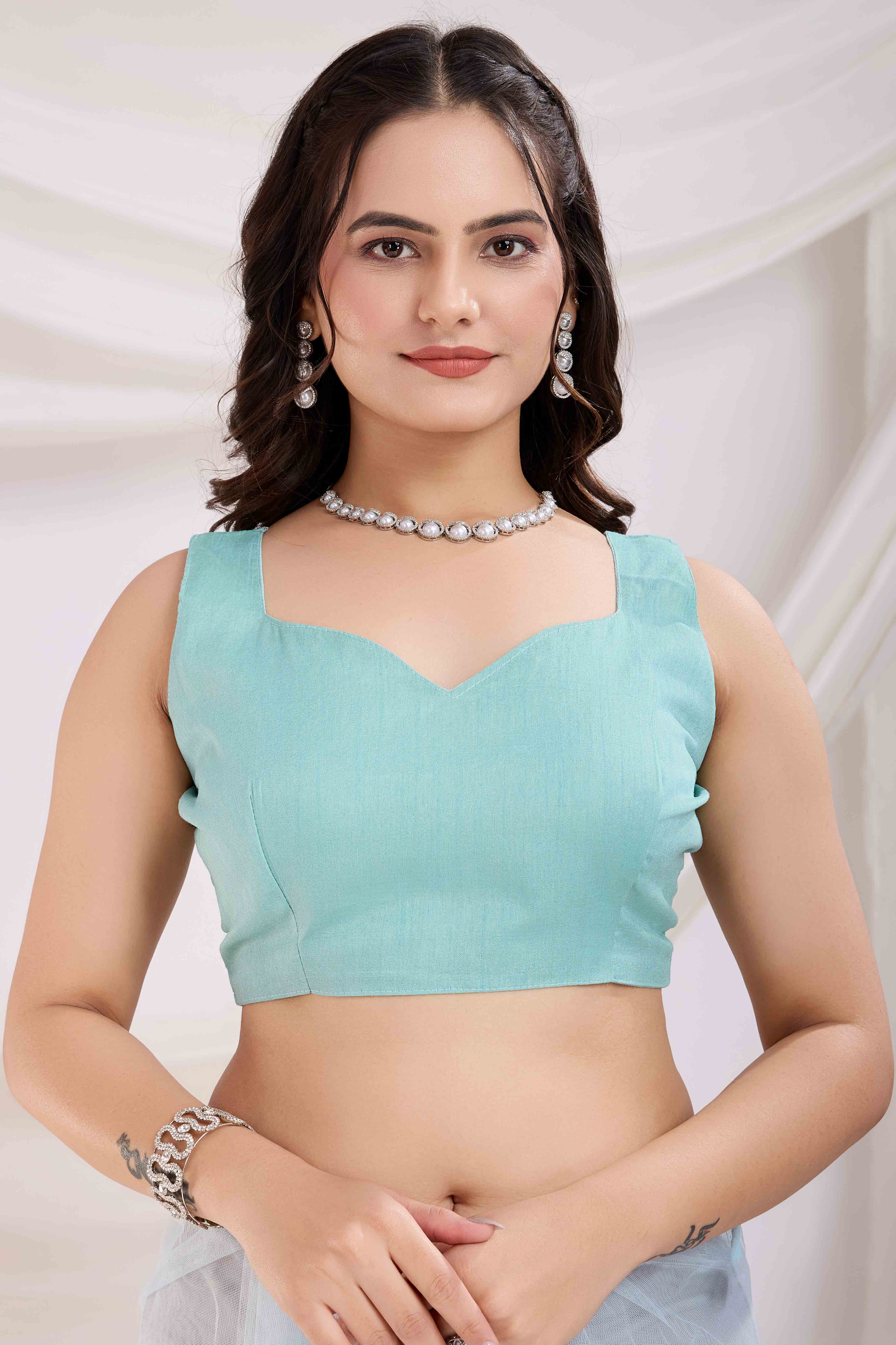 Blue Floral Embroidered Net Saree