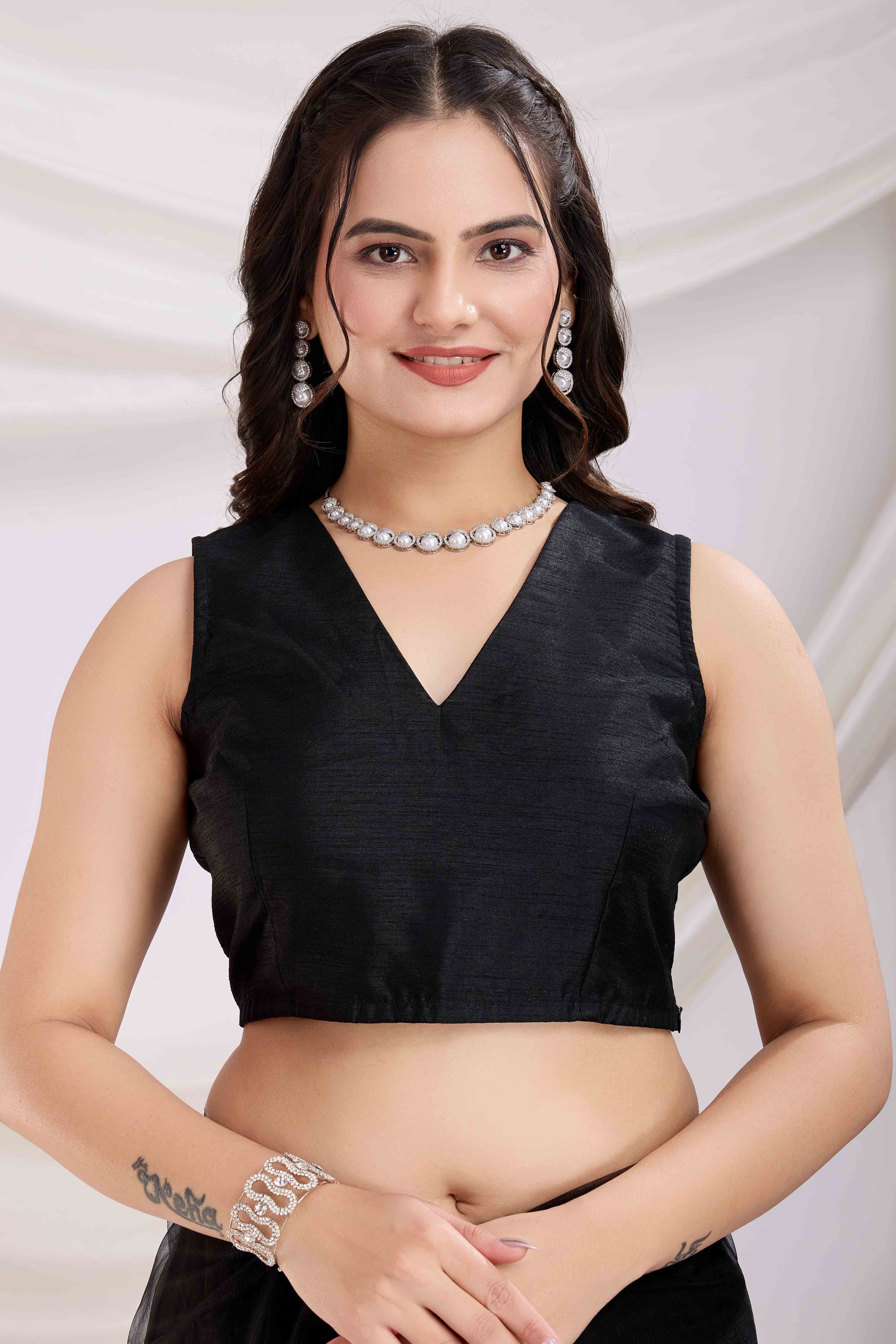 Black Floral Embroidered Net Saree