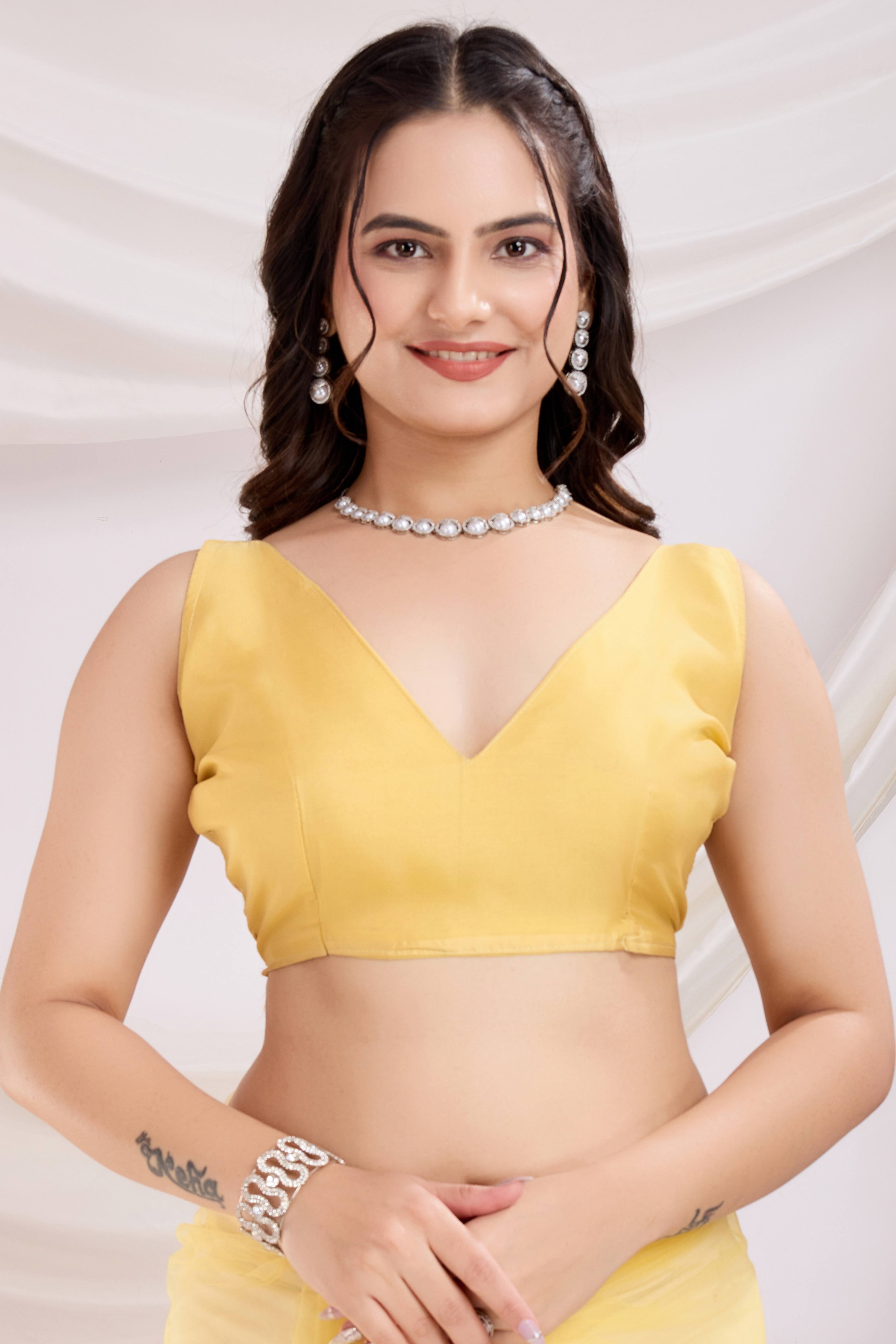 Yellow Floral Embroidered Net Saree