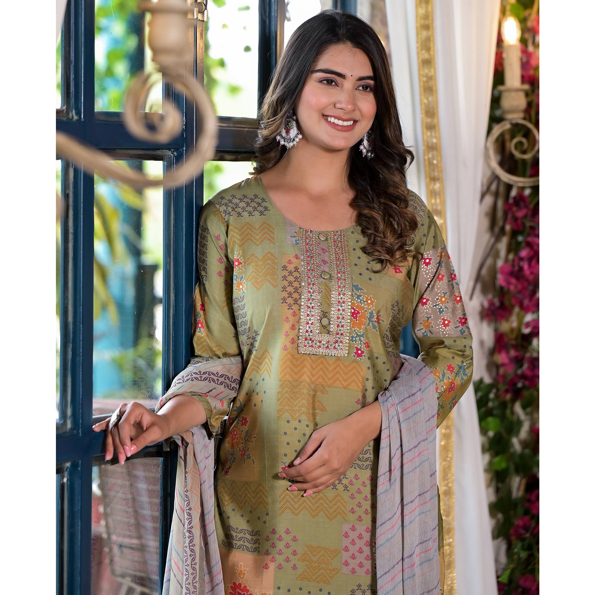 Green Digital Printed Chanderi Silk Salwar Suit