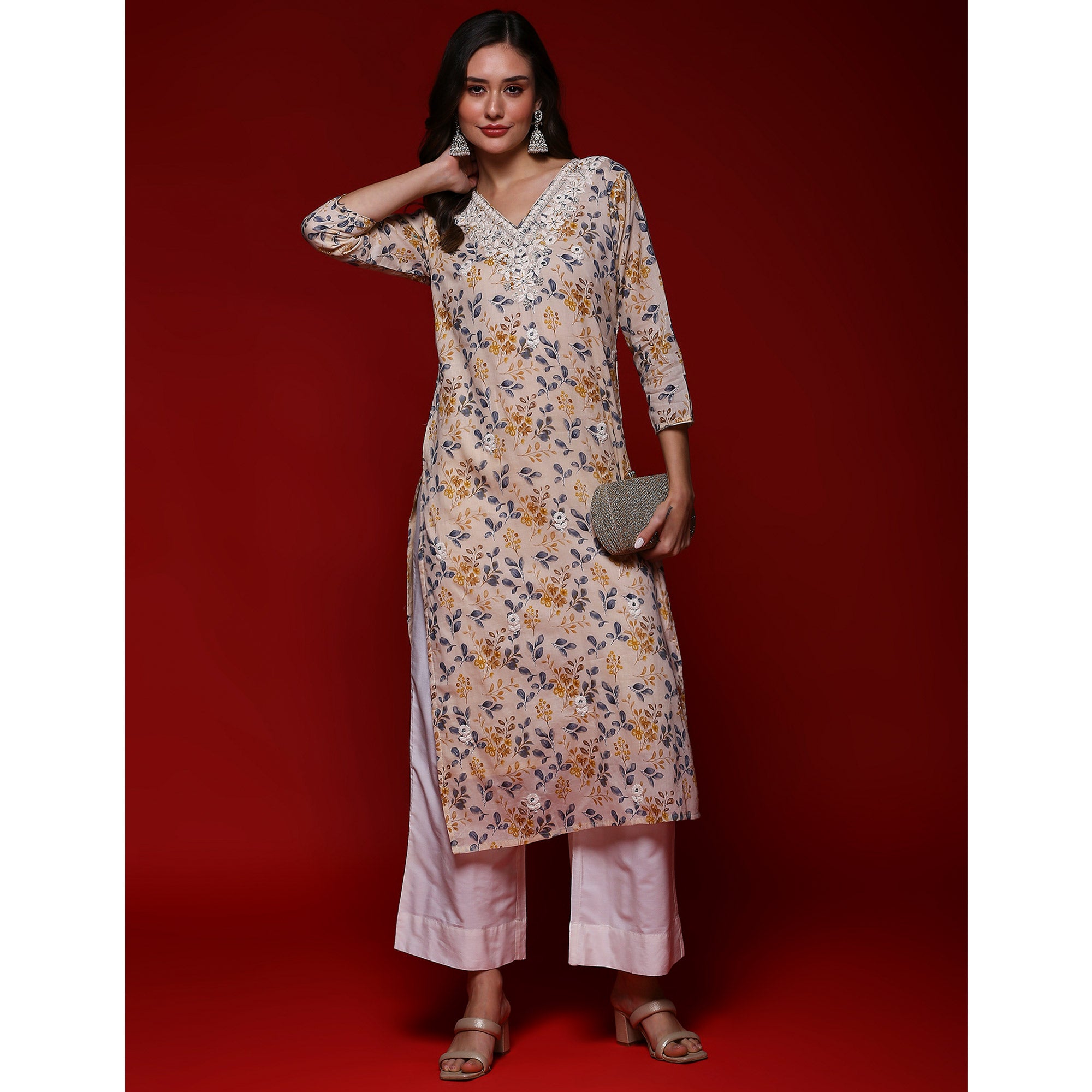 Chikoo Floral Printed Mulmul Cotton Straight Kurti