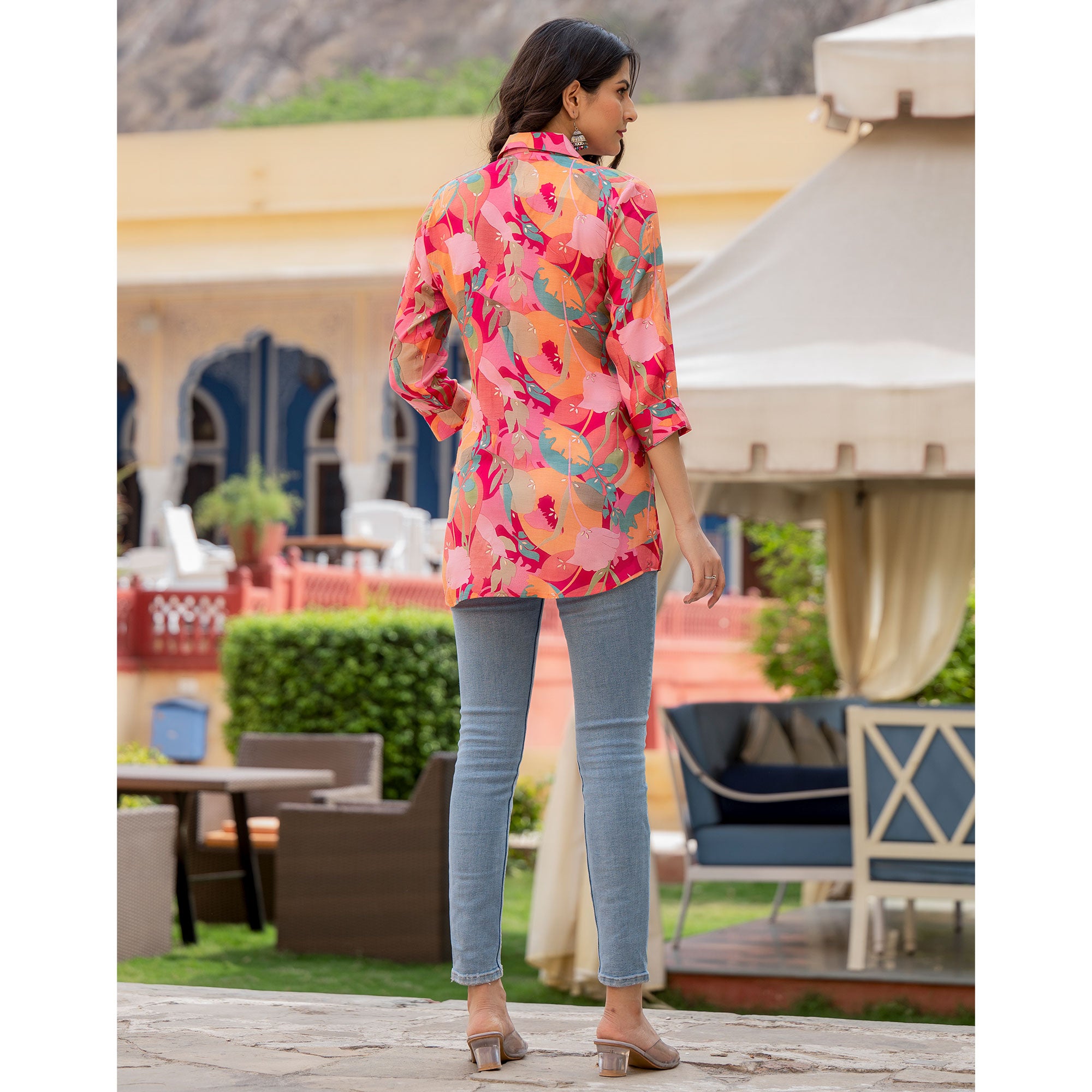 Peach Printed Rayon Top