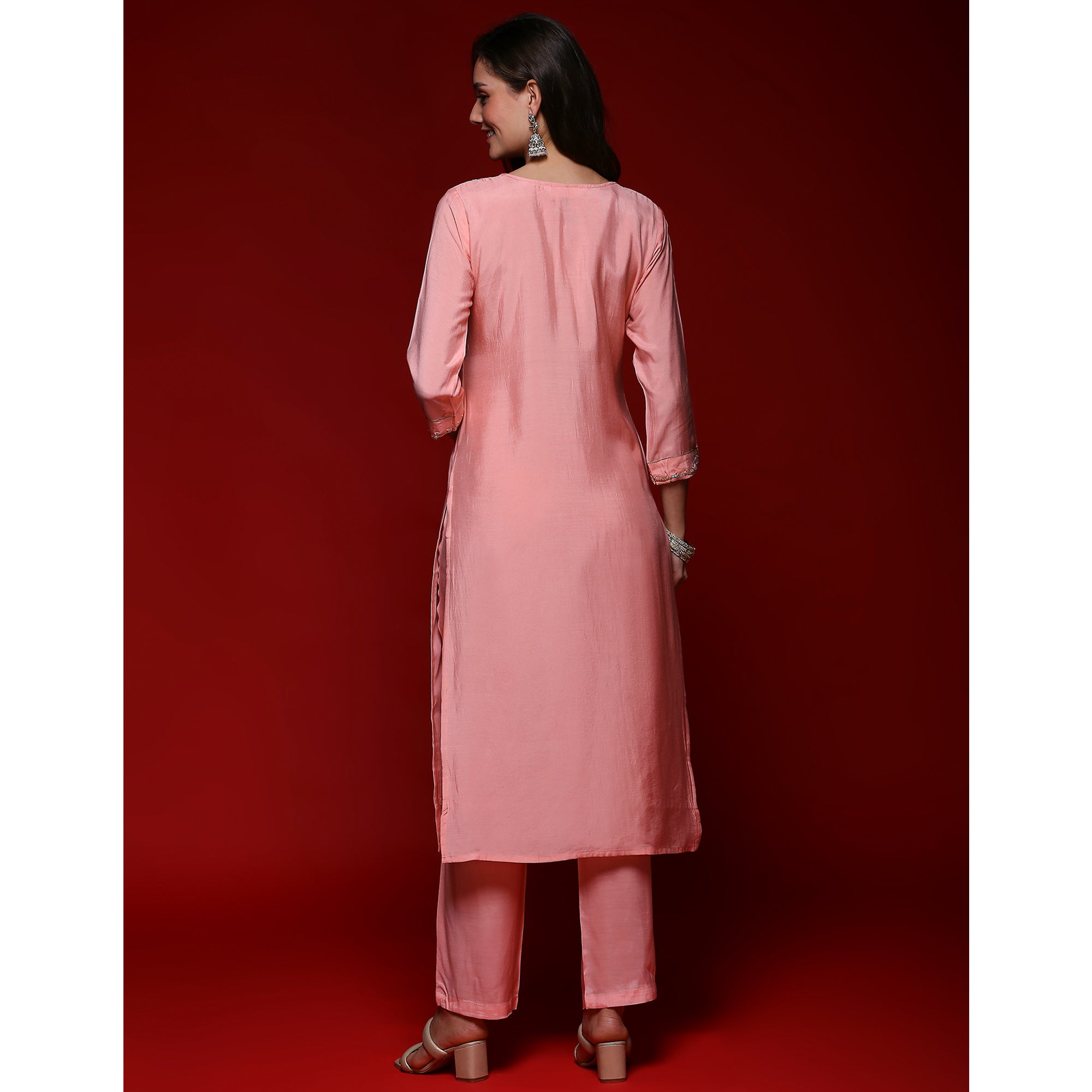 Pink Floral Embroidered Muslin Straight Salwar Suit