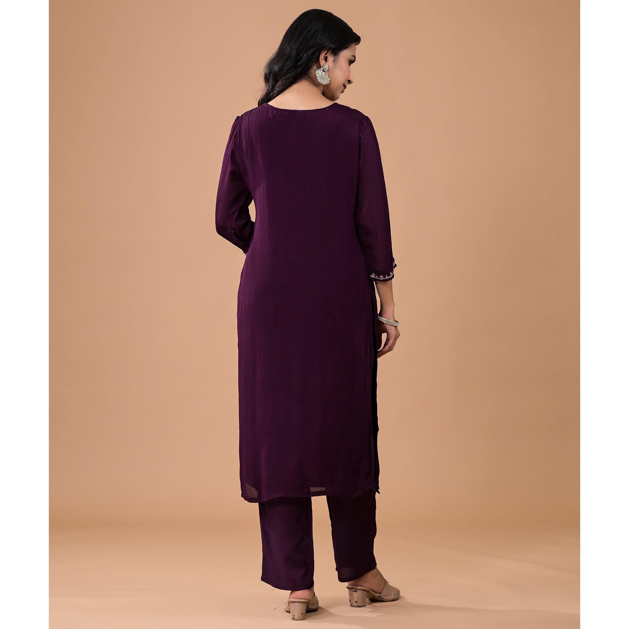 Purple Embroiderd Chinon Straight Salwar Suit