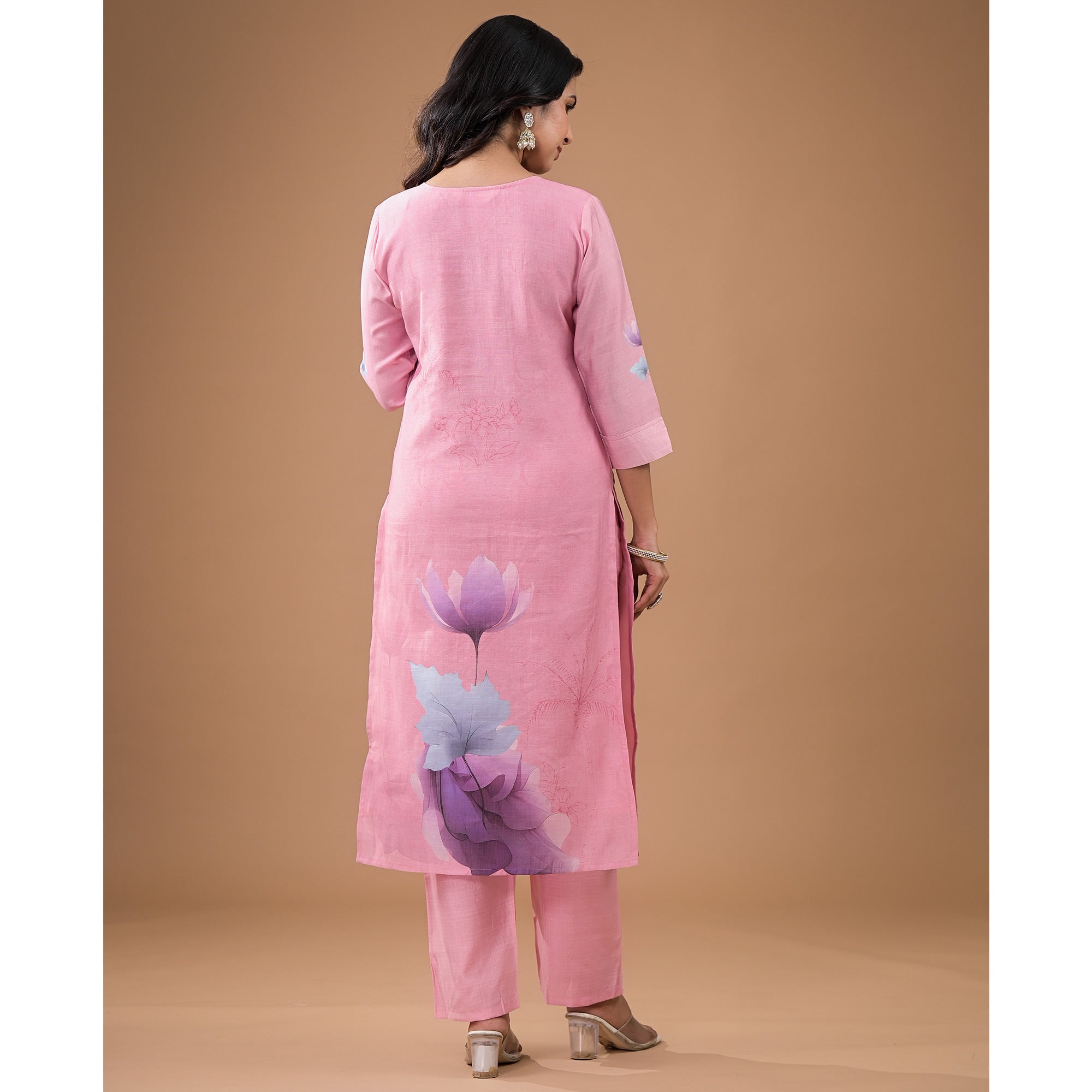 Pink Embroidered Viscose Straight Salwar Suit