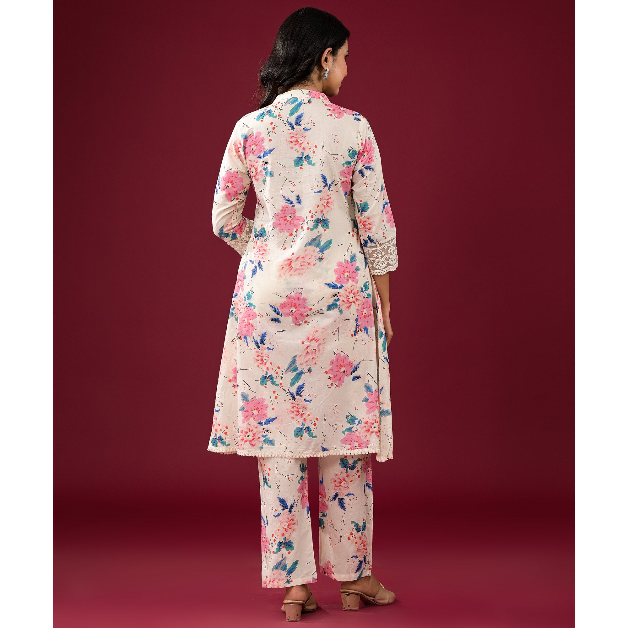 Off White Floral Printed Pure Cotton Co-Ord Set