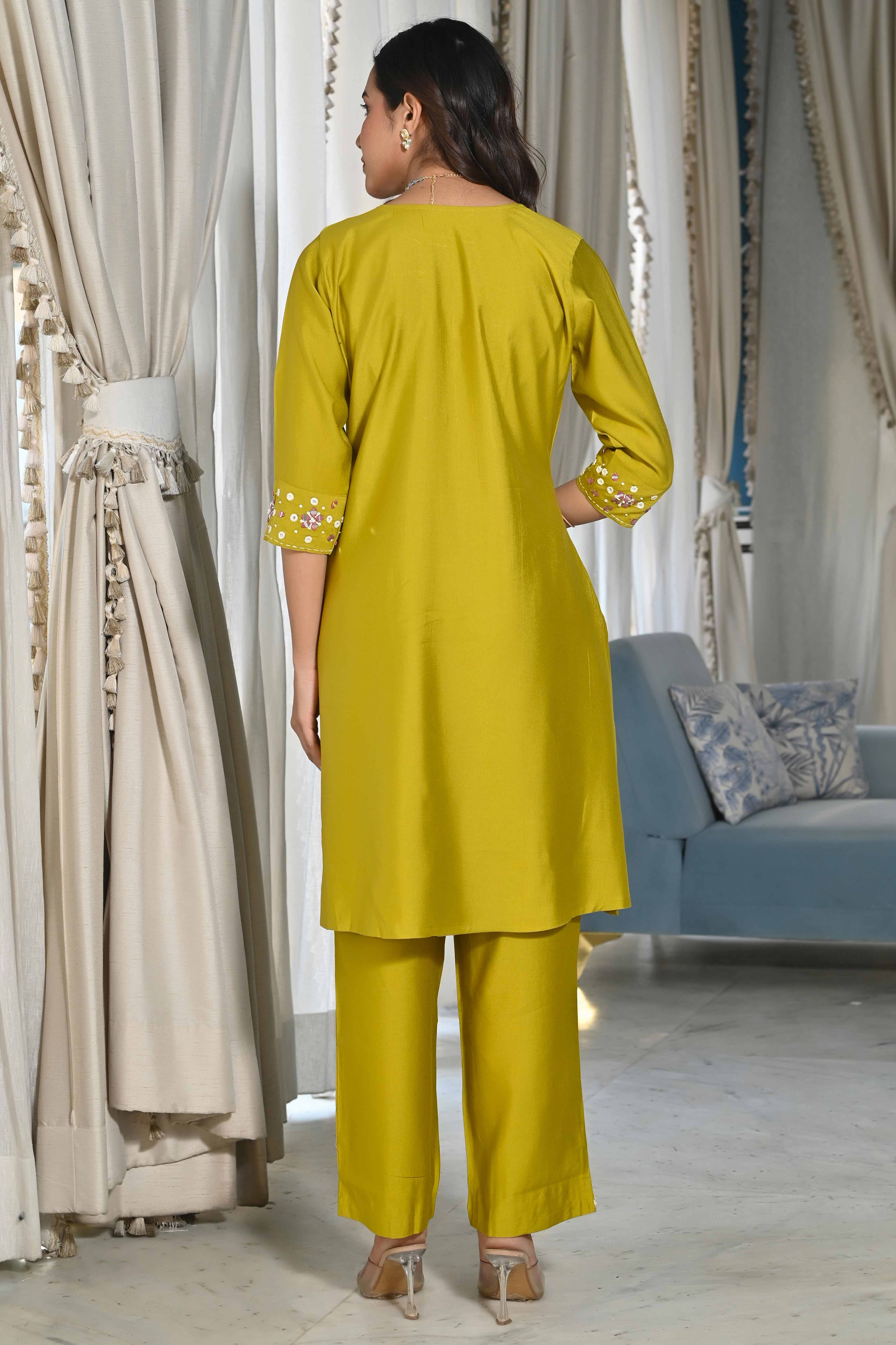 Olive Embroidered Viscose Salwar Suit