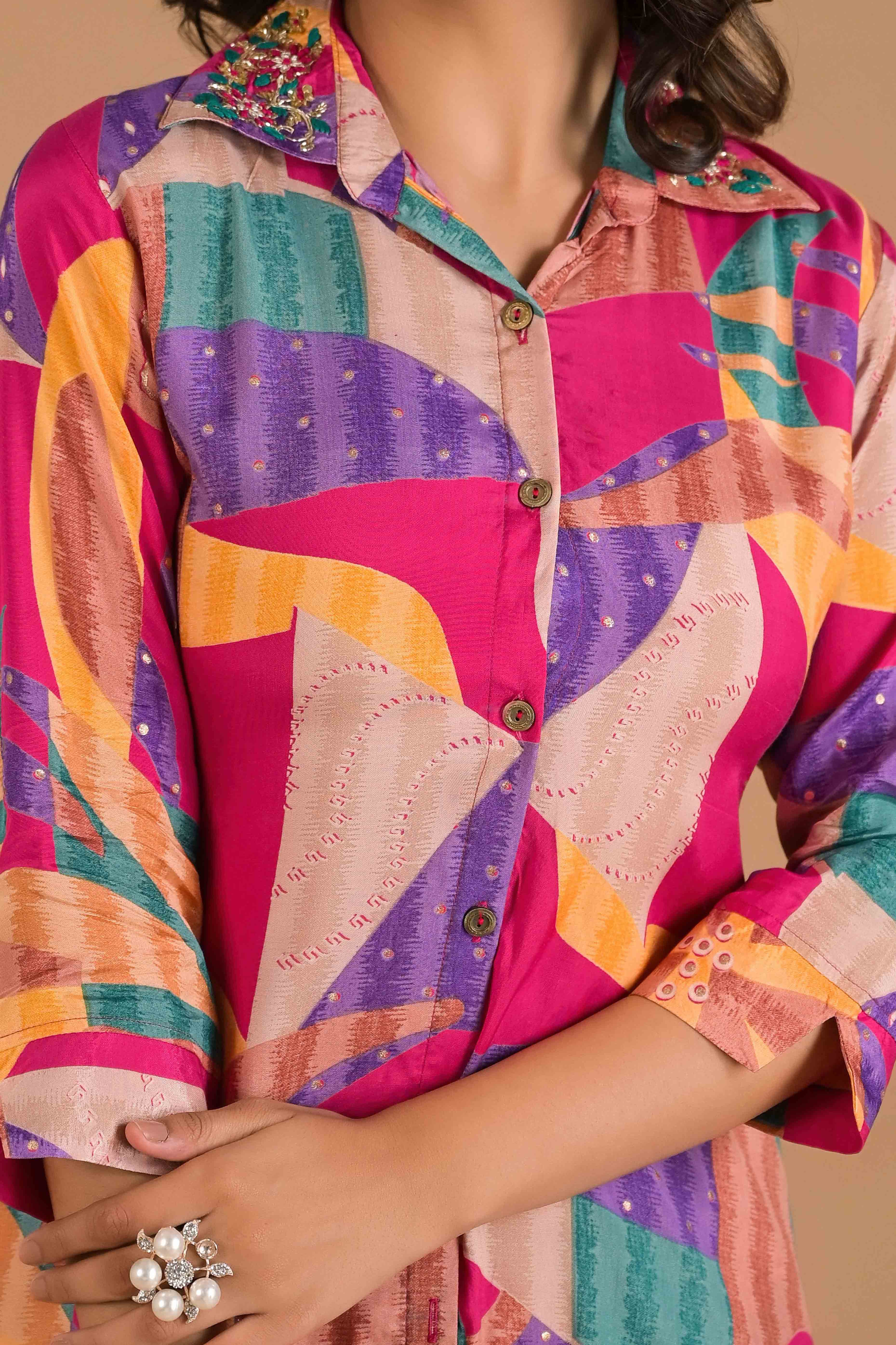 Multicolor Abstract Printed Muslin Co-Ord Set