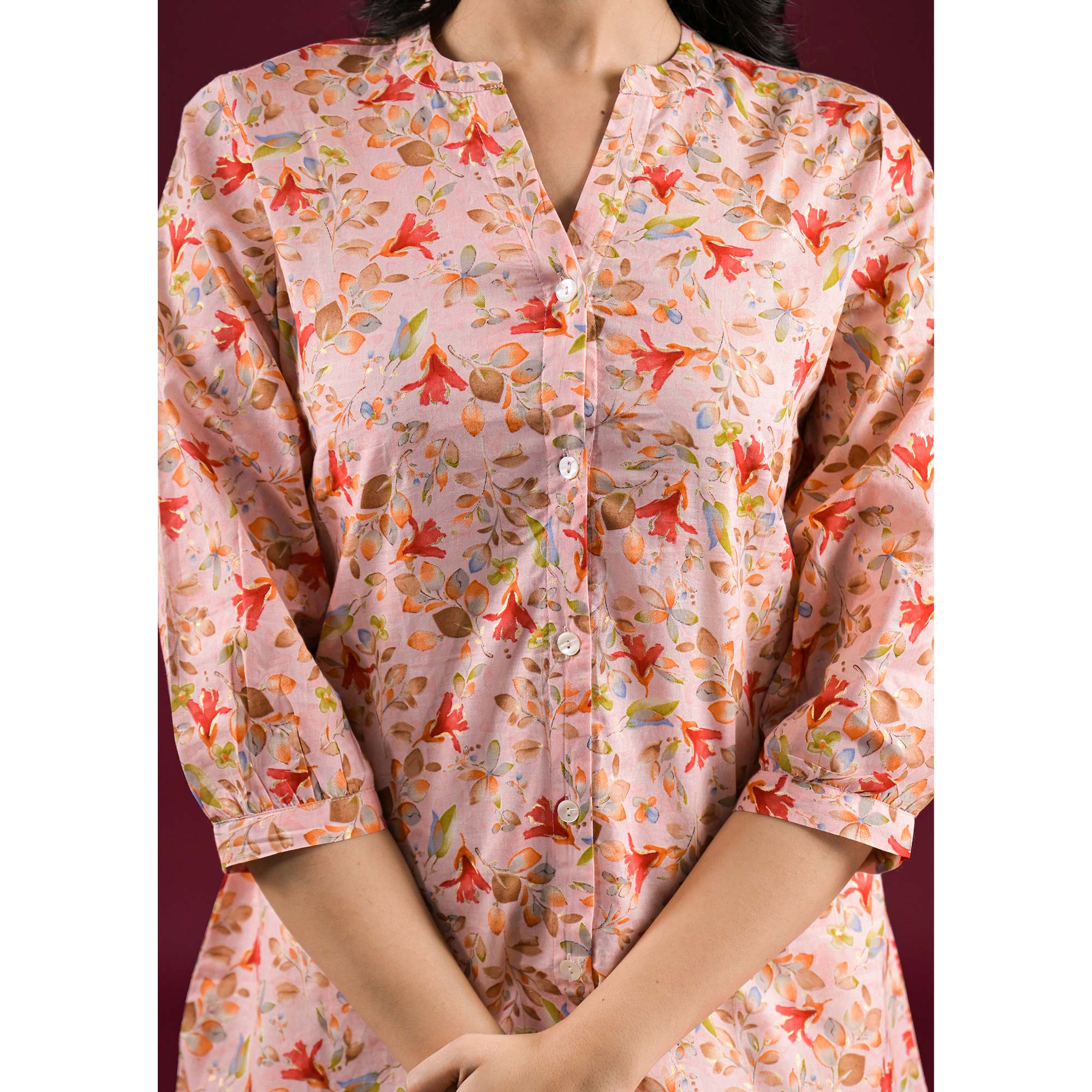 Peach Floral Printed Pure Cotton Top