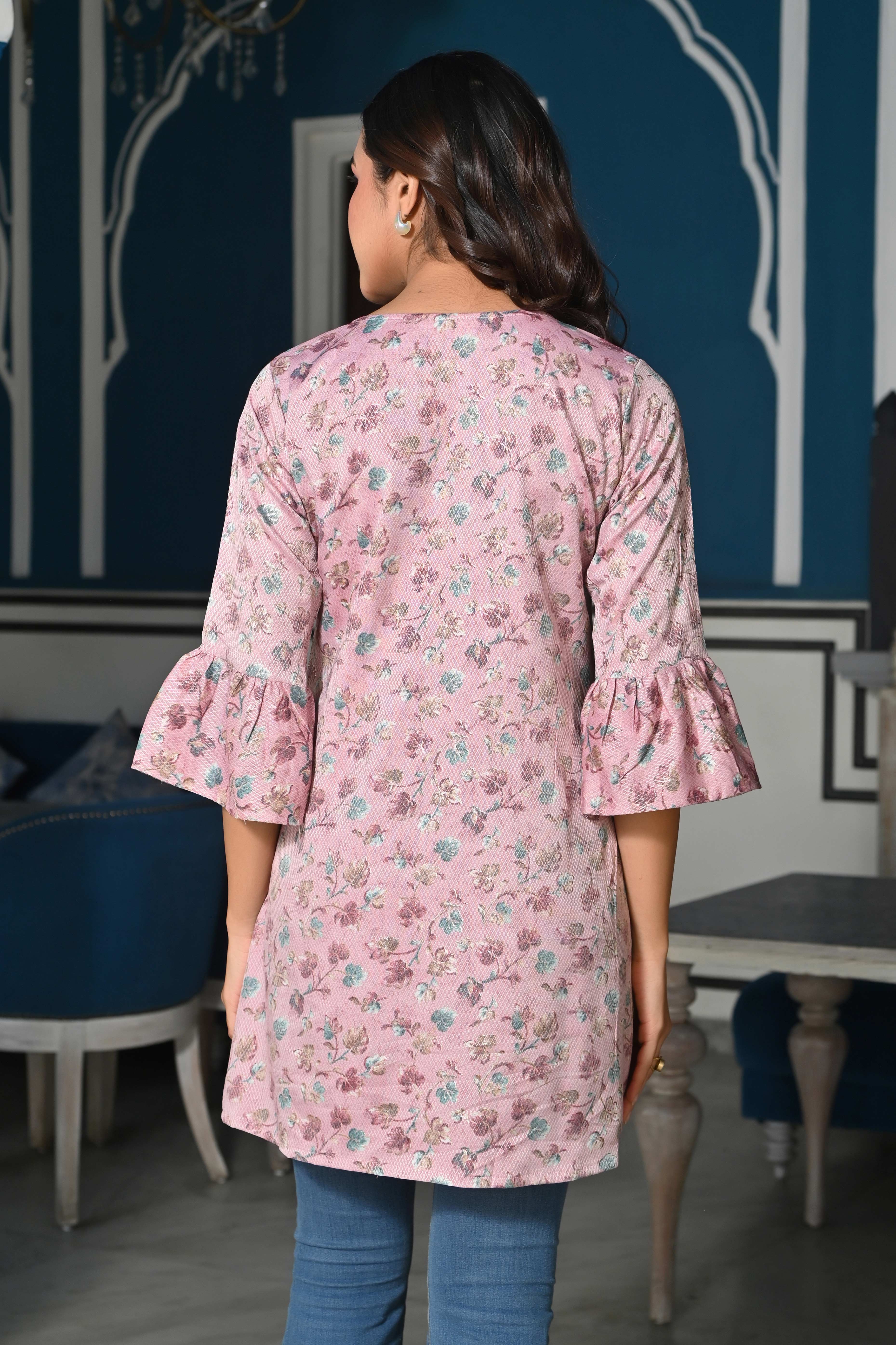 Light Purple Floral Foil Printed Rayon A-Line Top