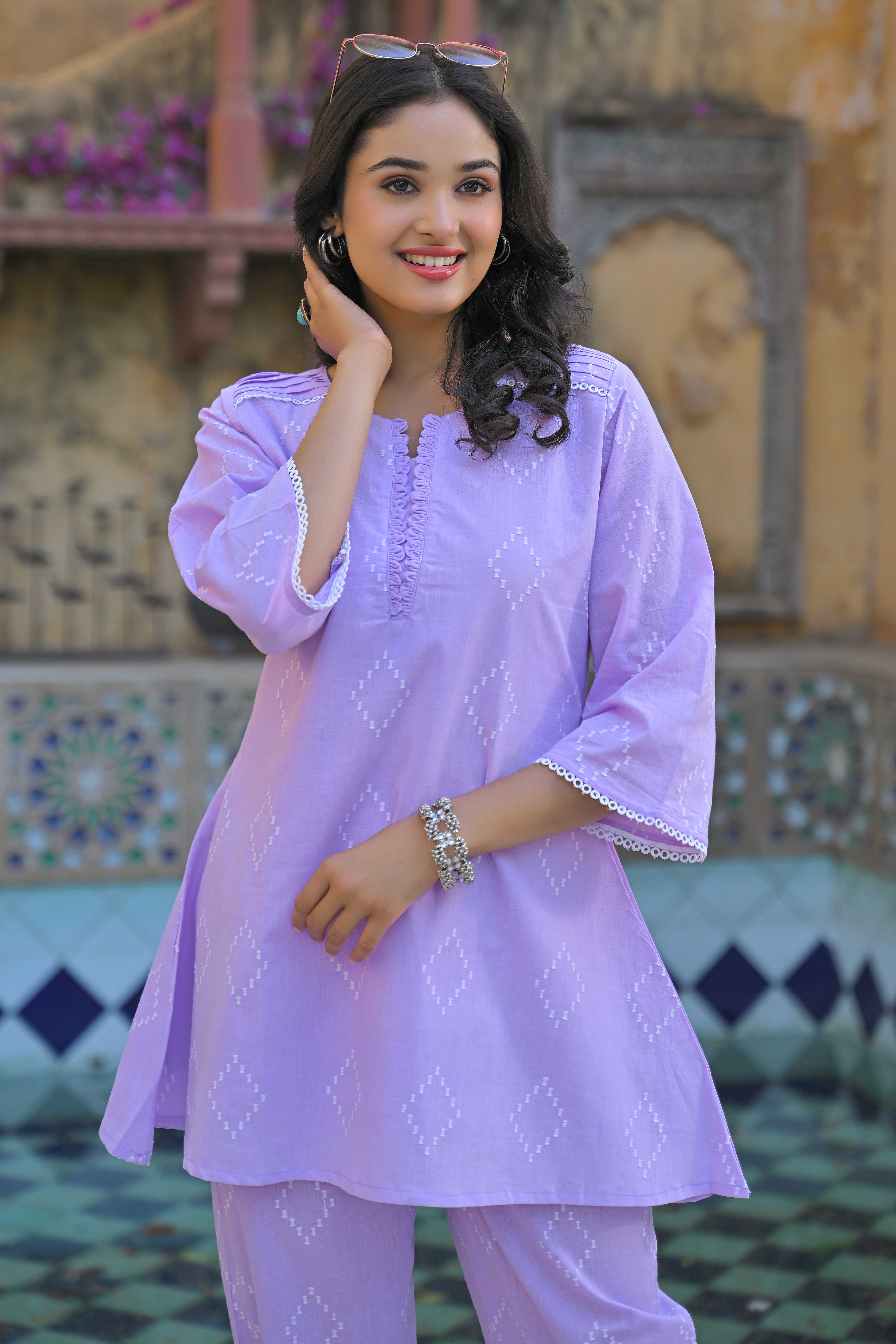 Purple Weaving Pure Cotton A-Line Co-Ord Set