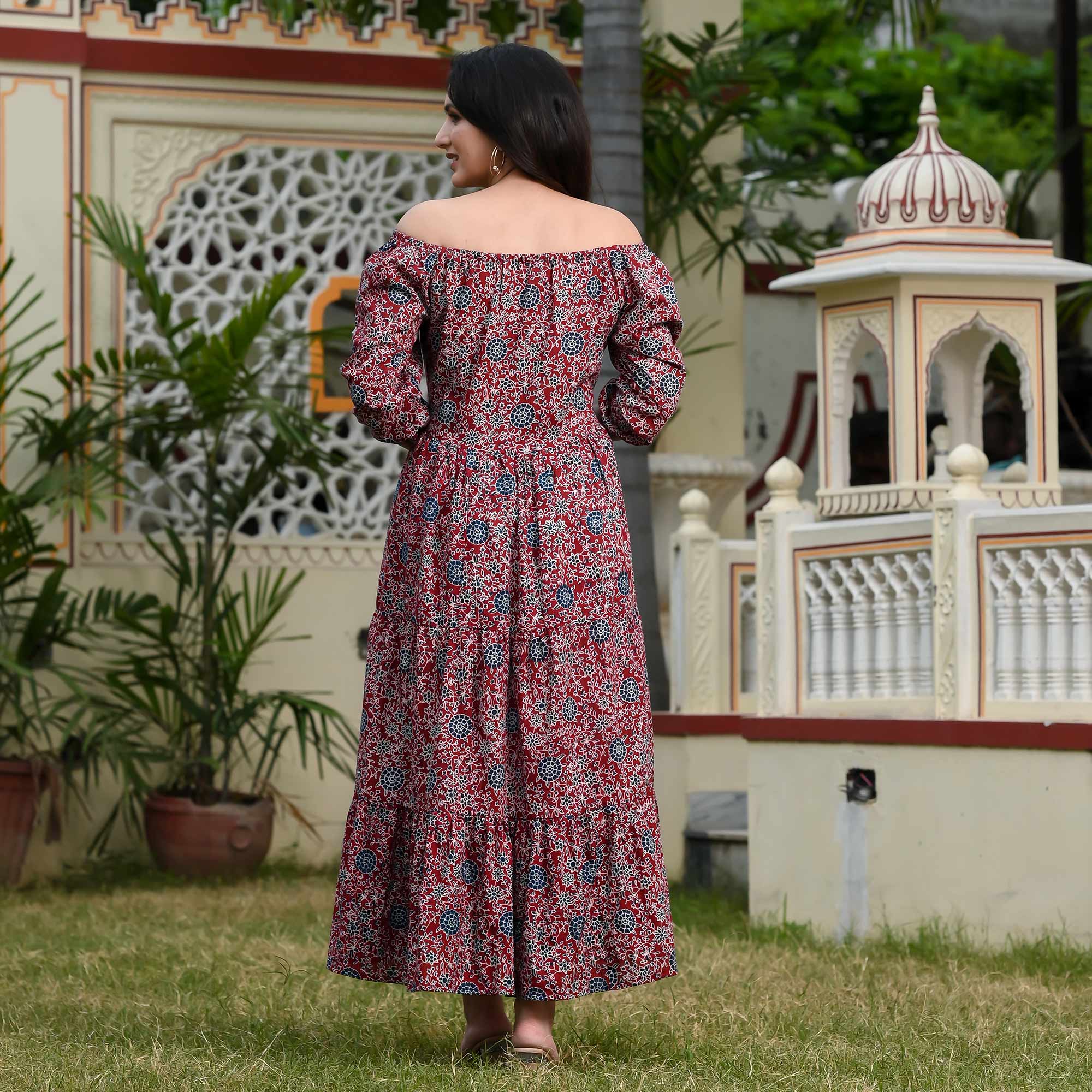 Red Floral Printed Pure Cotton Dress