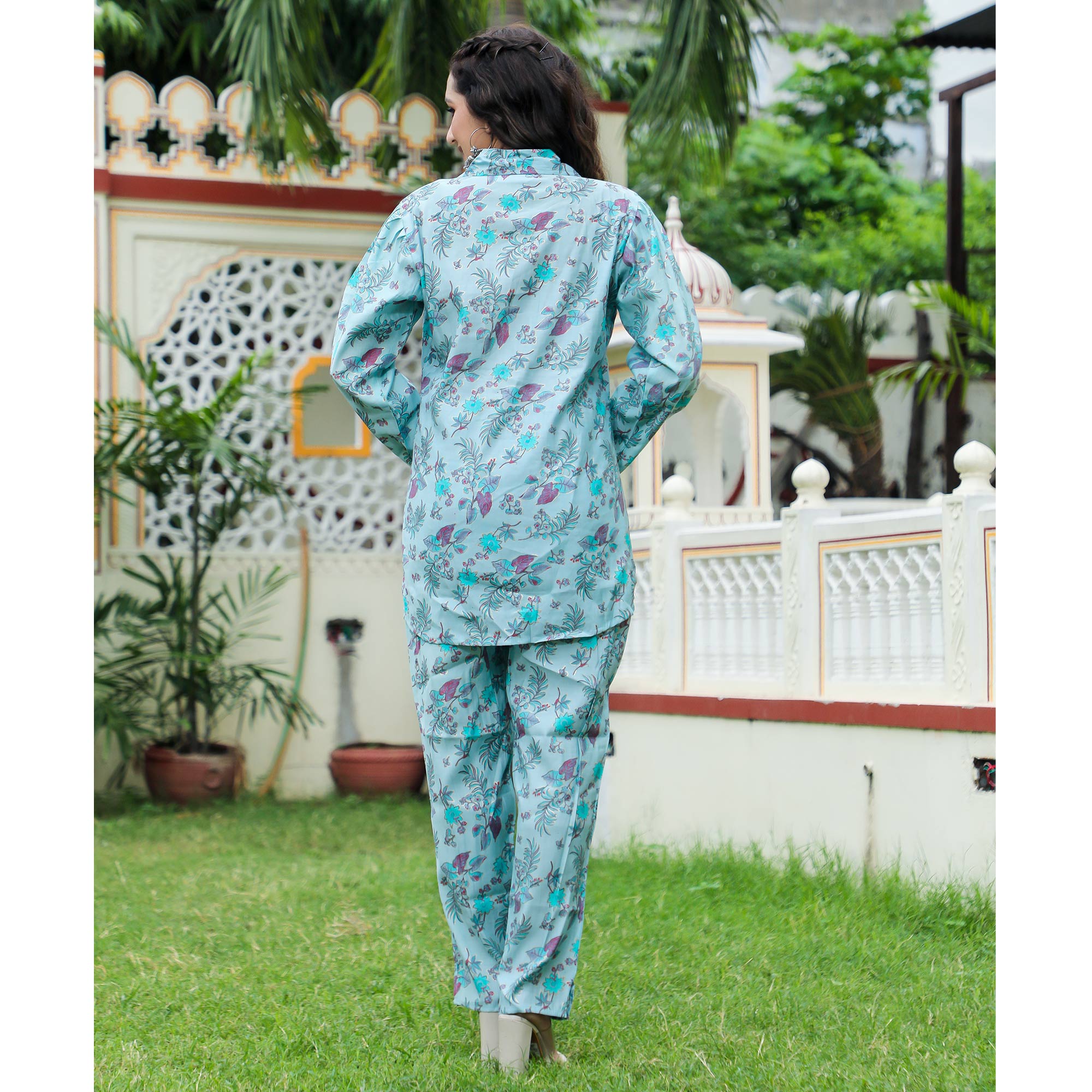 Blue Floral Printed Modal Co Ord Set