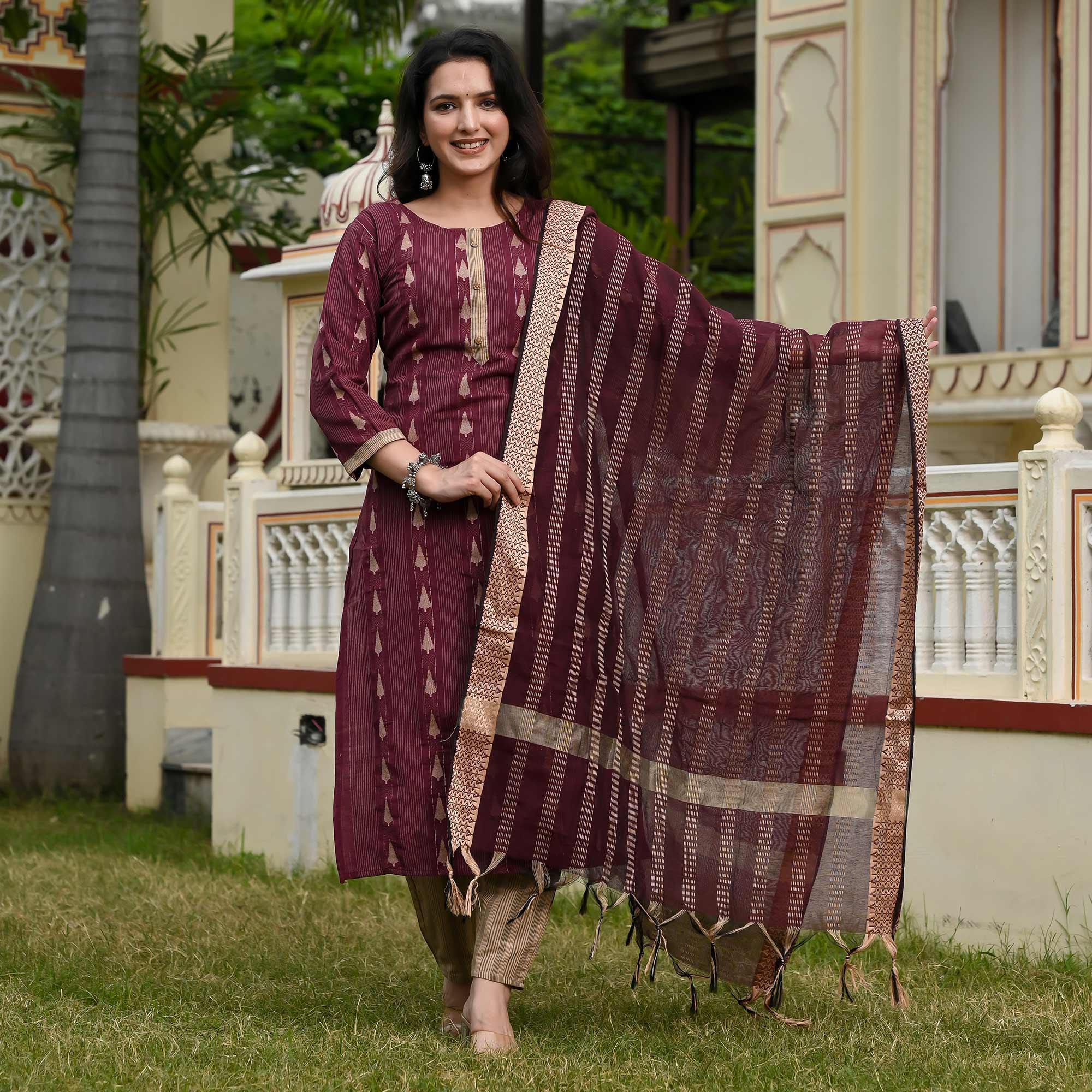 Wine Woven Cotton Blend Suit