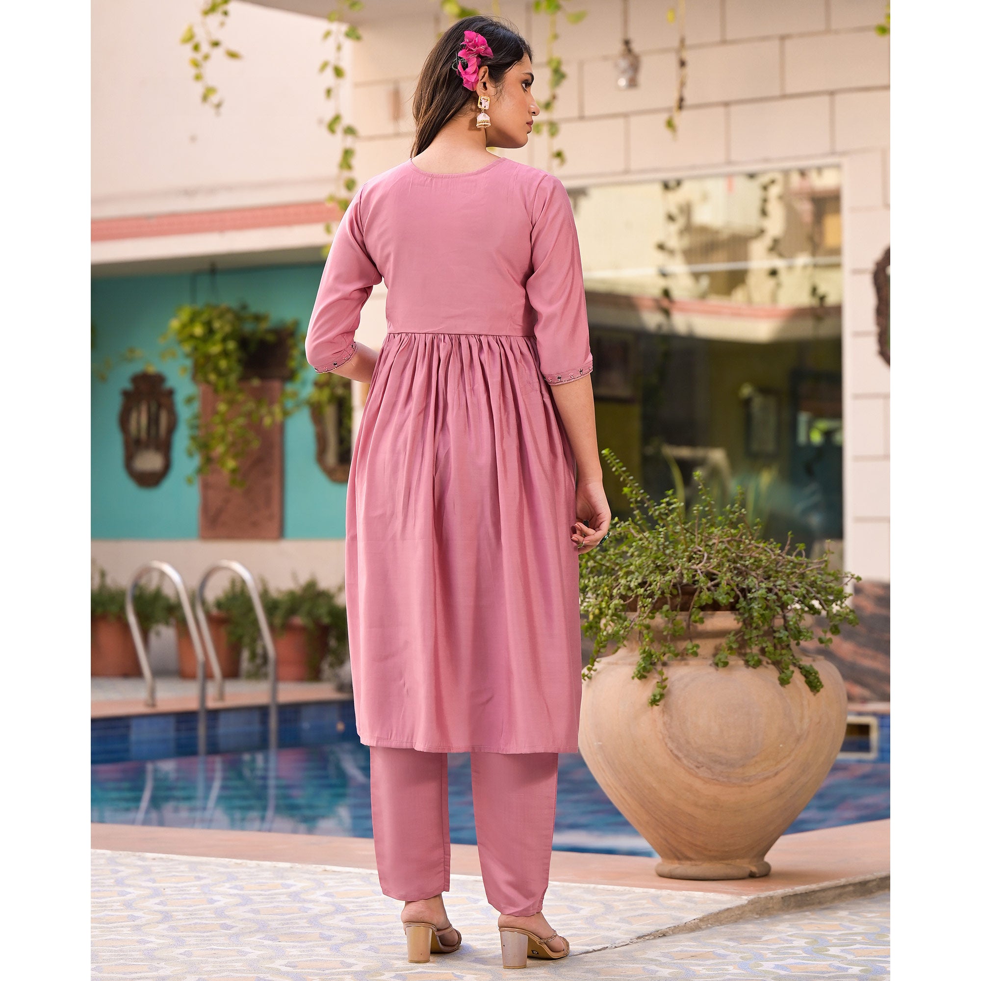 Pink Embroidered Viscose Salwar Suit