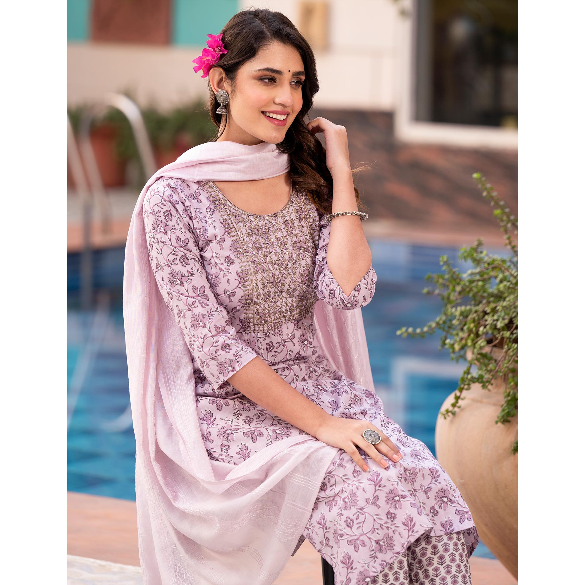 Purple Floral Printed Pure Cotton Salwar Suit