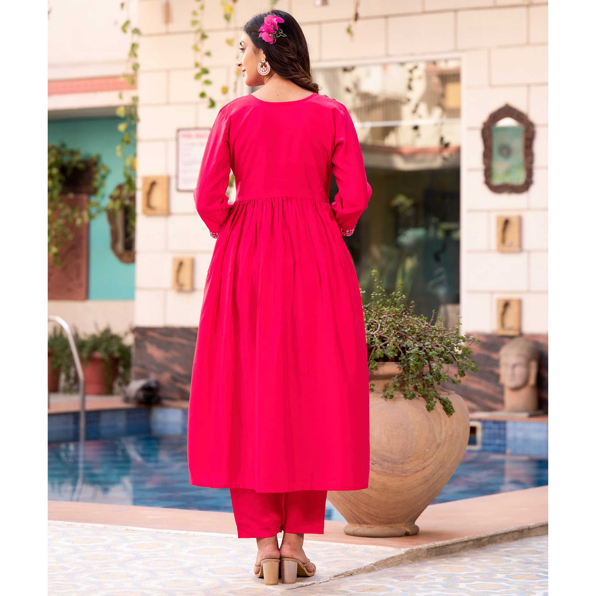 Pink Embroidered Pure Silk Alia Cut Salwar Suit