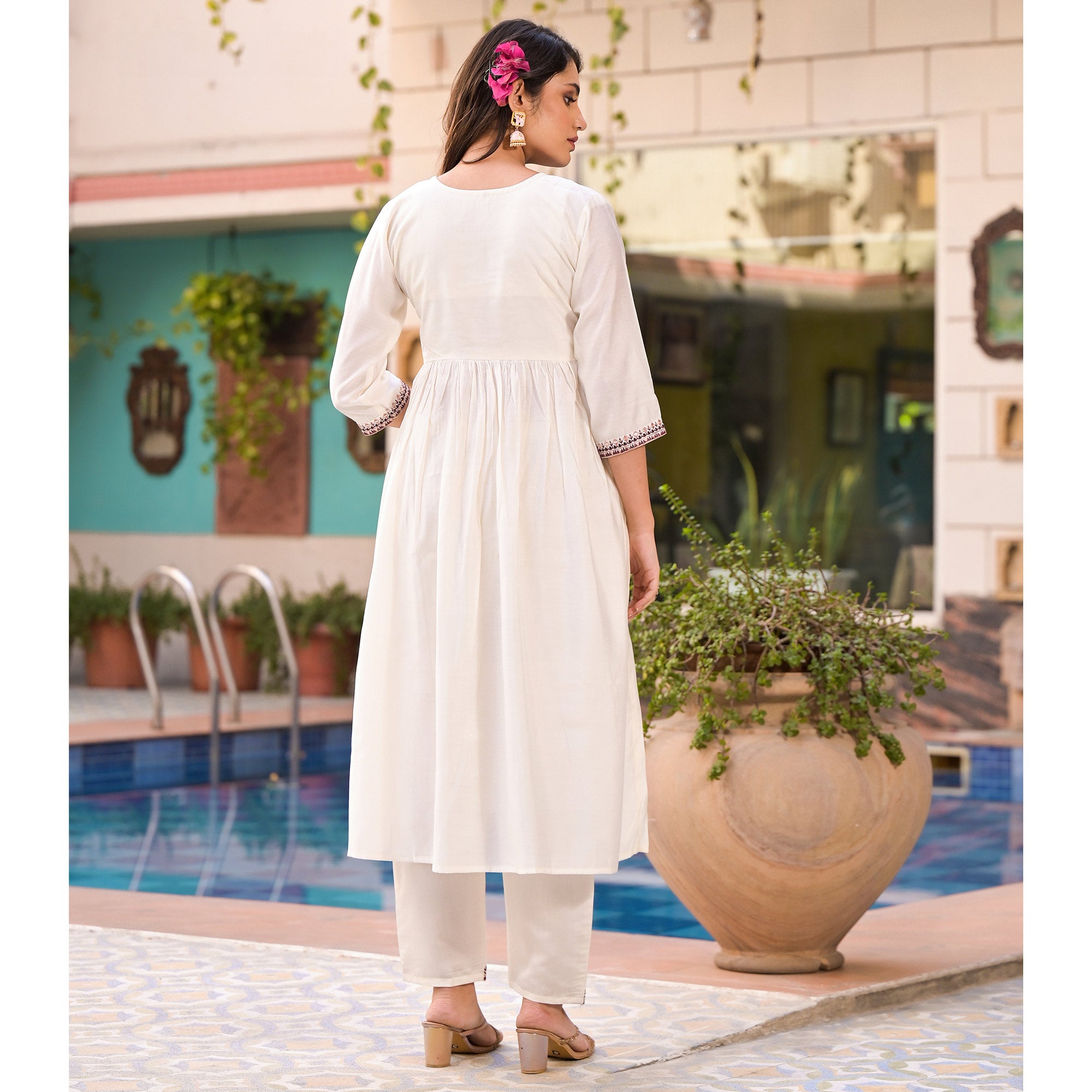 White Embroidered Pure Silk Alia Cut Salwar Suit