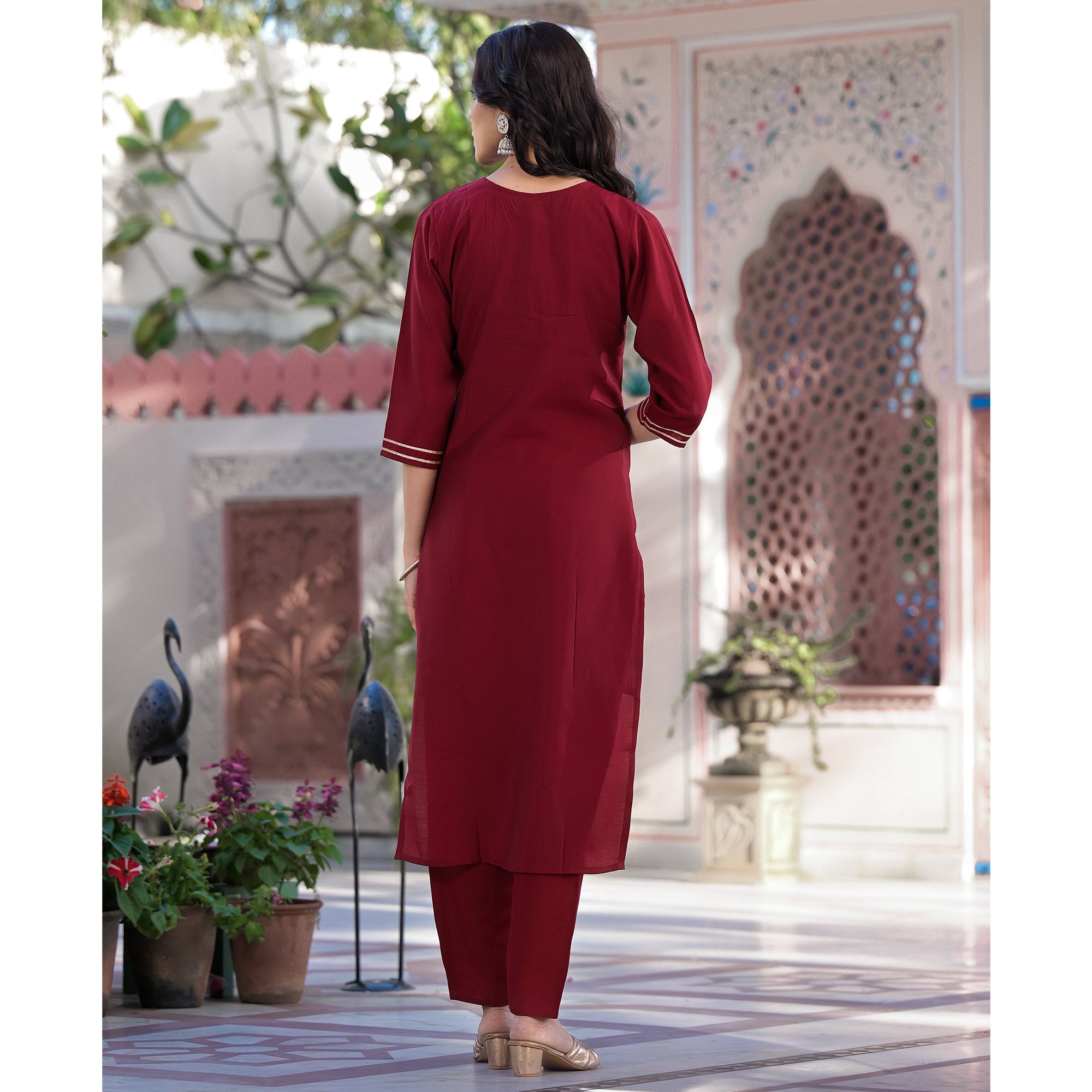 Maroon Embroidered Pure Silk Straight Salwar Suit