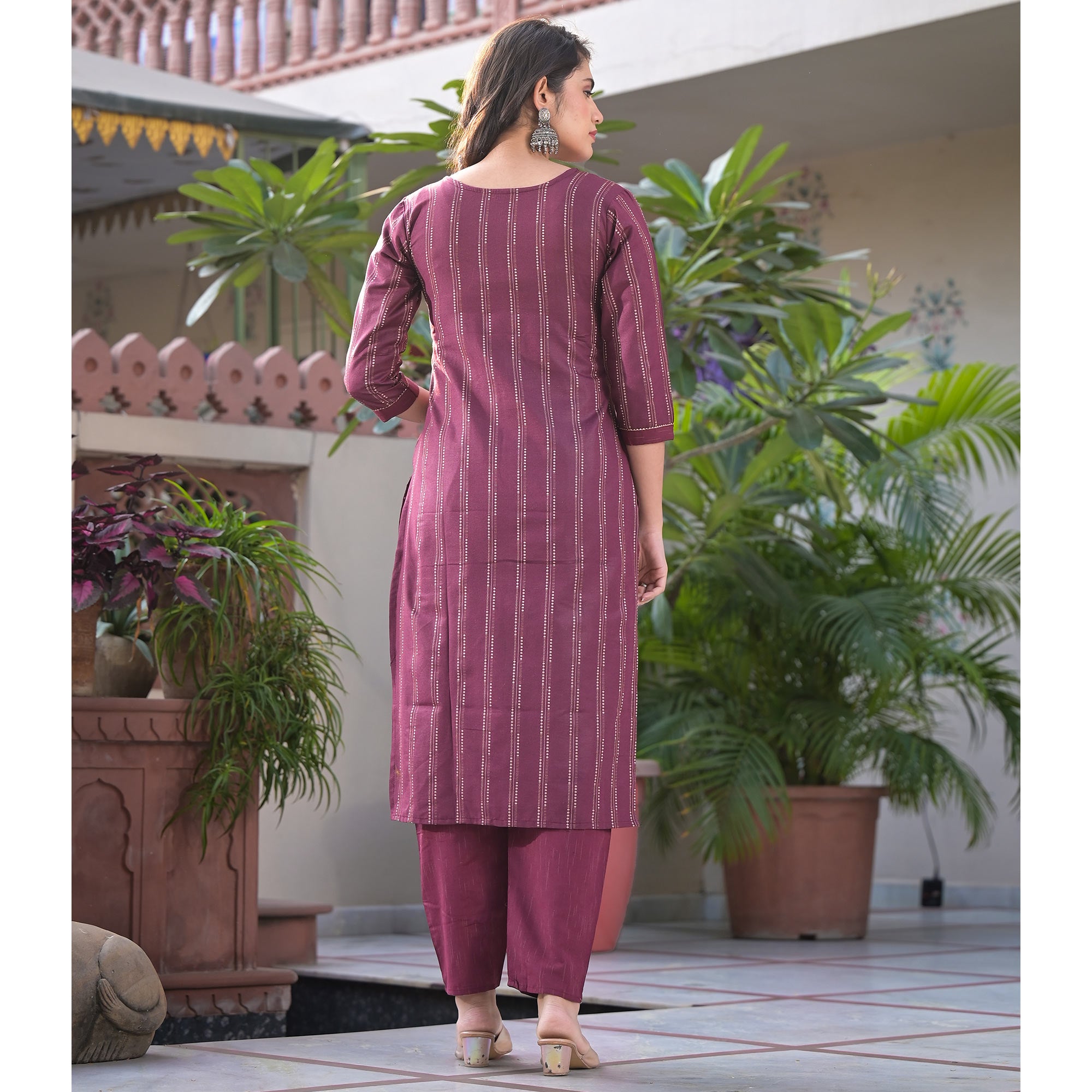 Wine Woven Pure Cotton Straight Salwar Suit