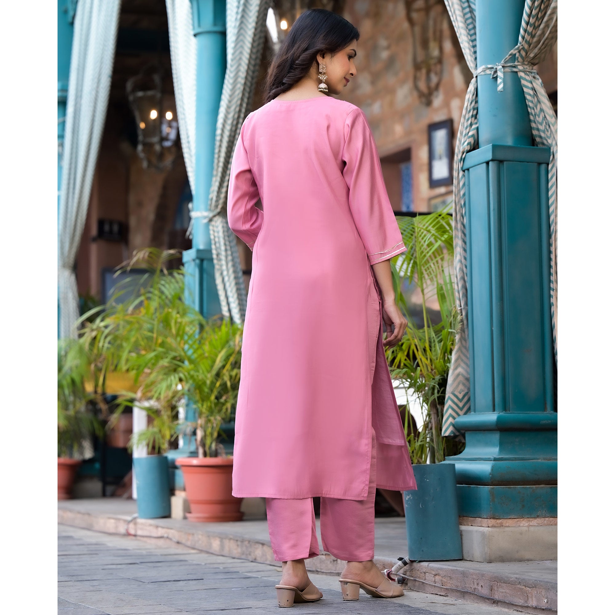 Pink Embroidered Pure Silk Salwar Suit With Handcrafted