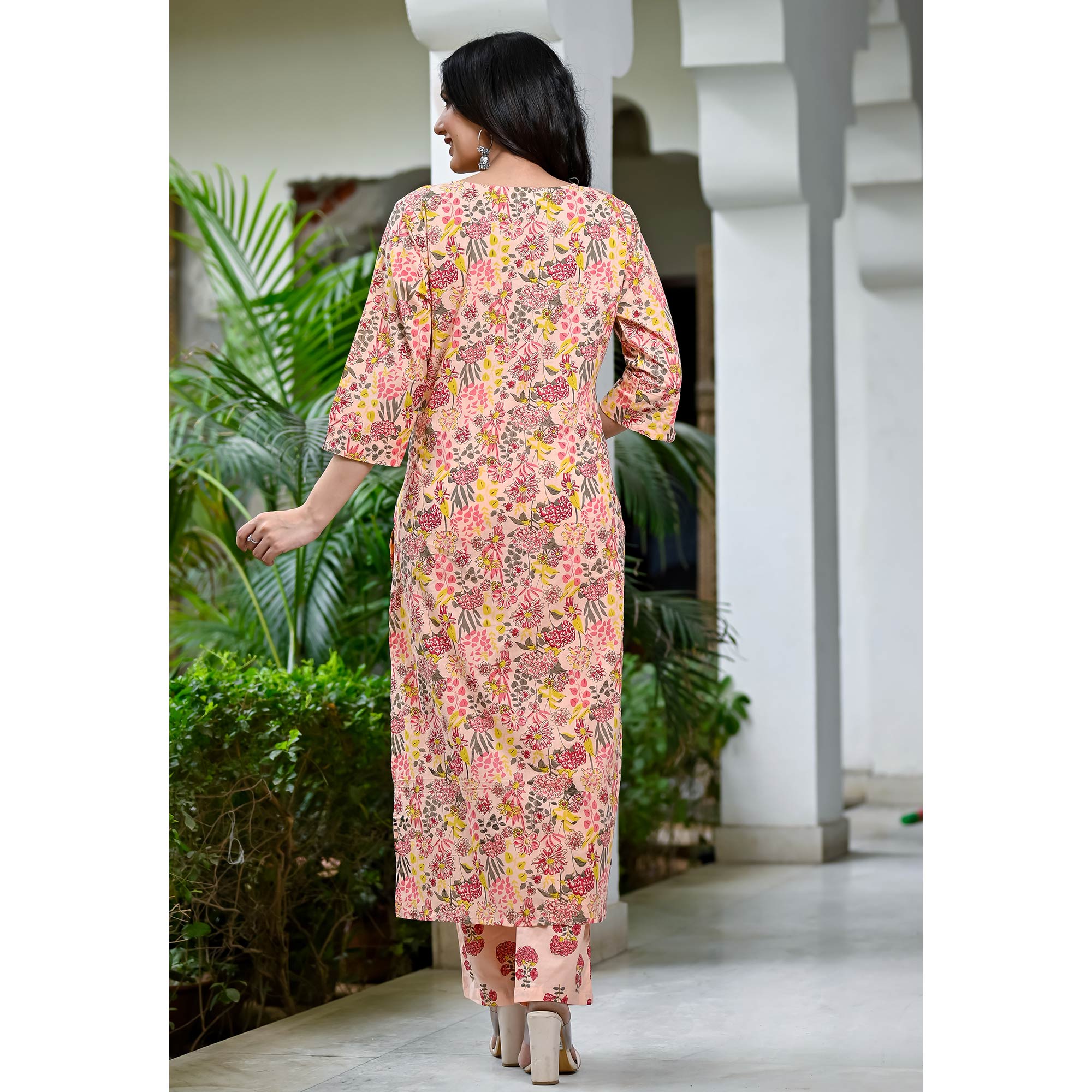 Peach Floral Printed Pure Cotton Salwar Suit
