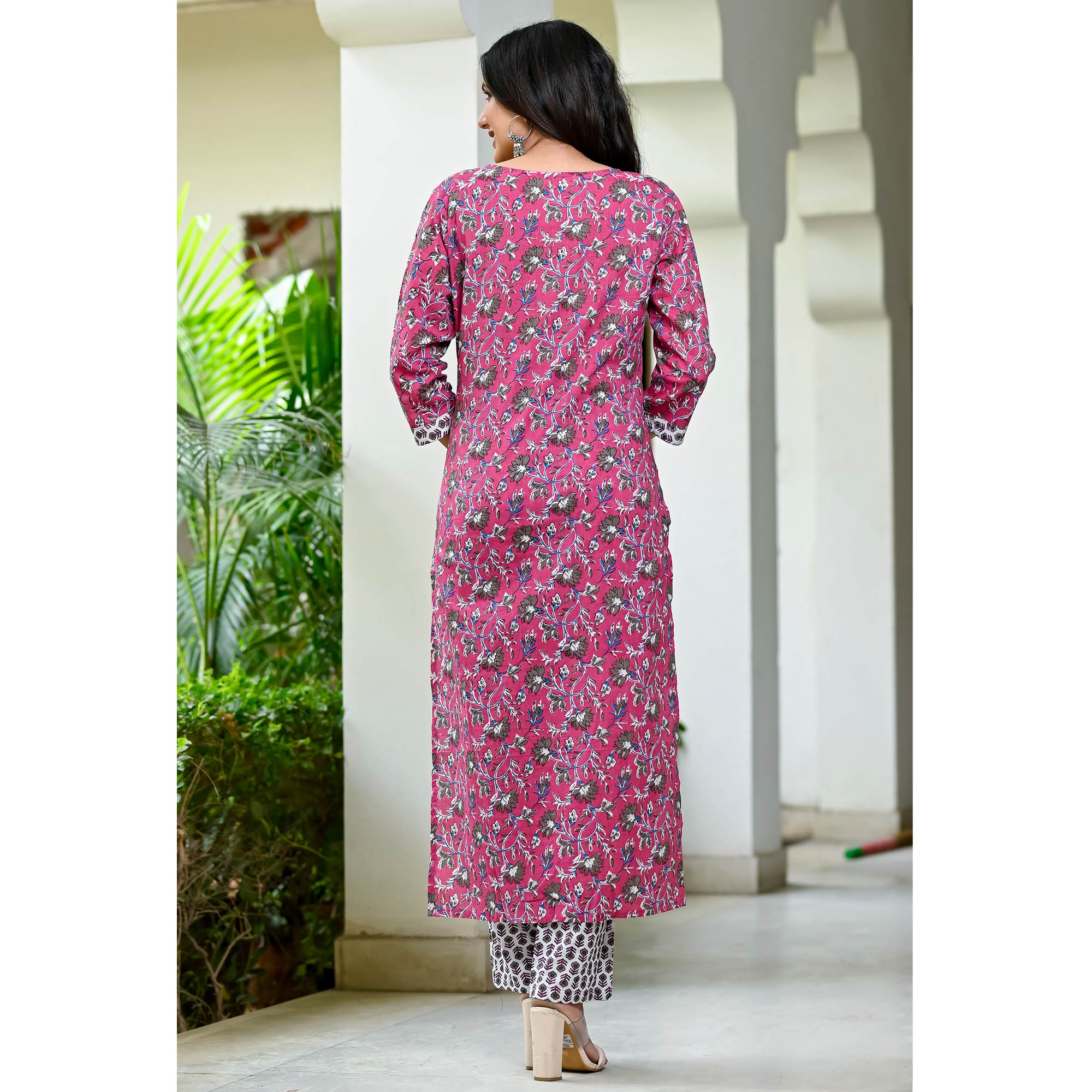 Magenta Purple Floral Printed Pure Cotton Salwar Suit