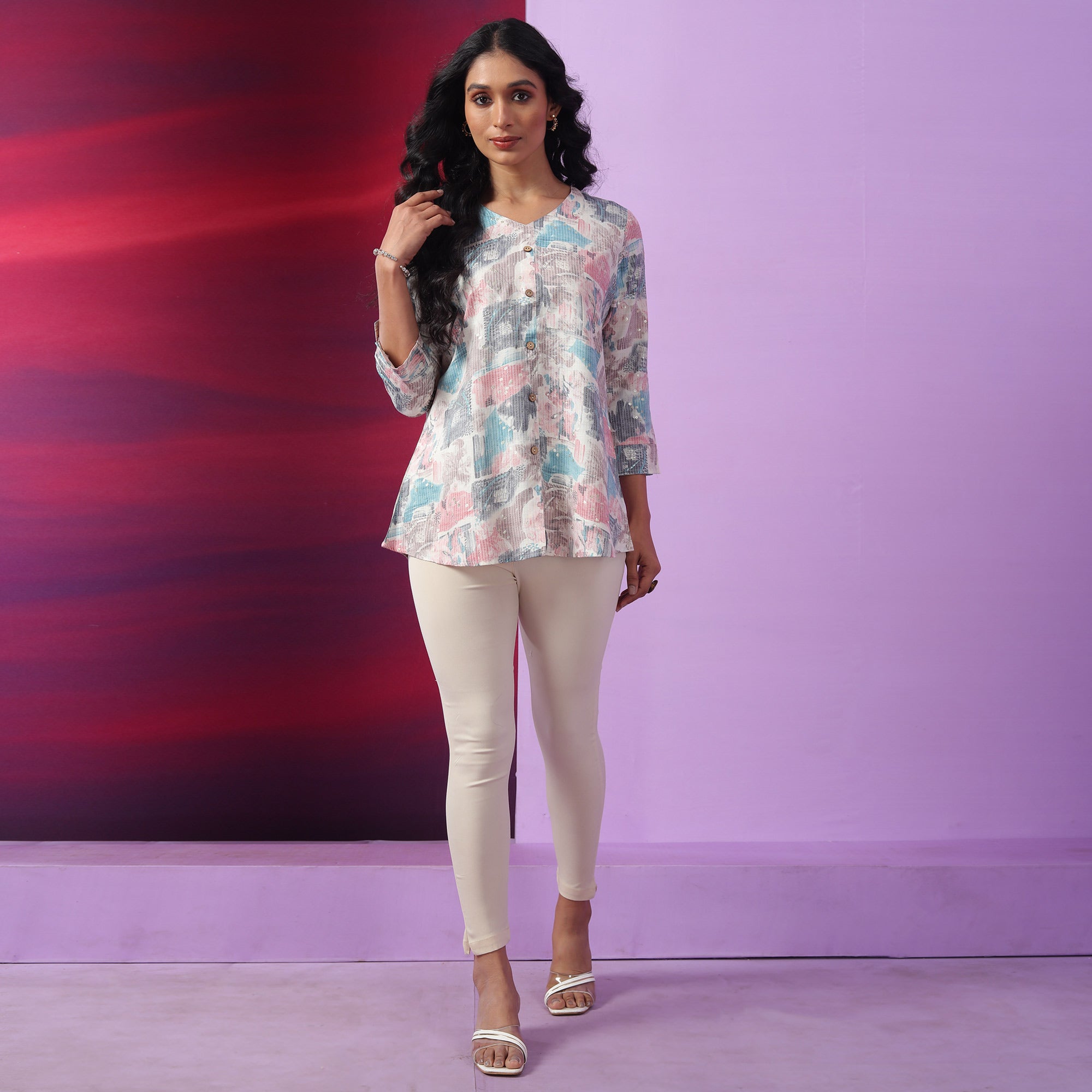 Blue Printed Pure Cotton Top