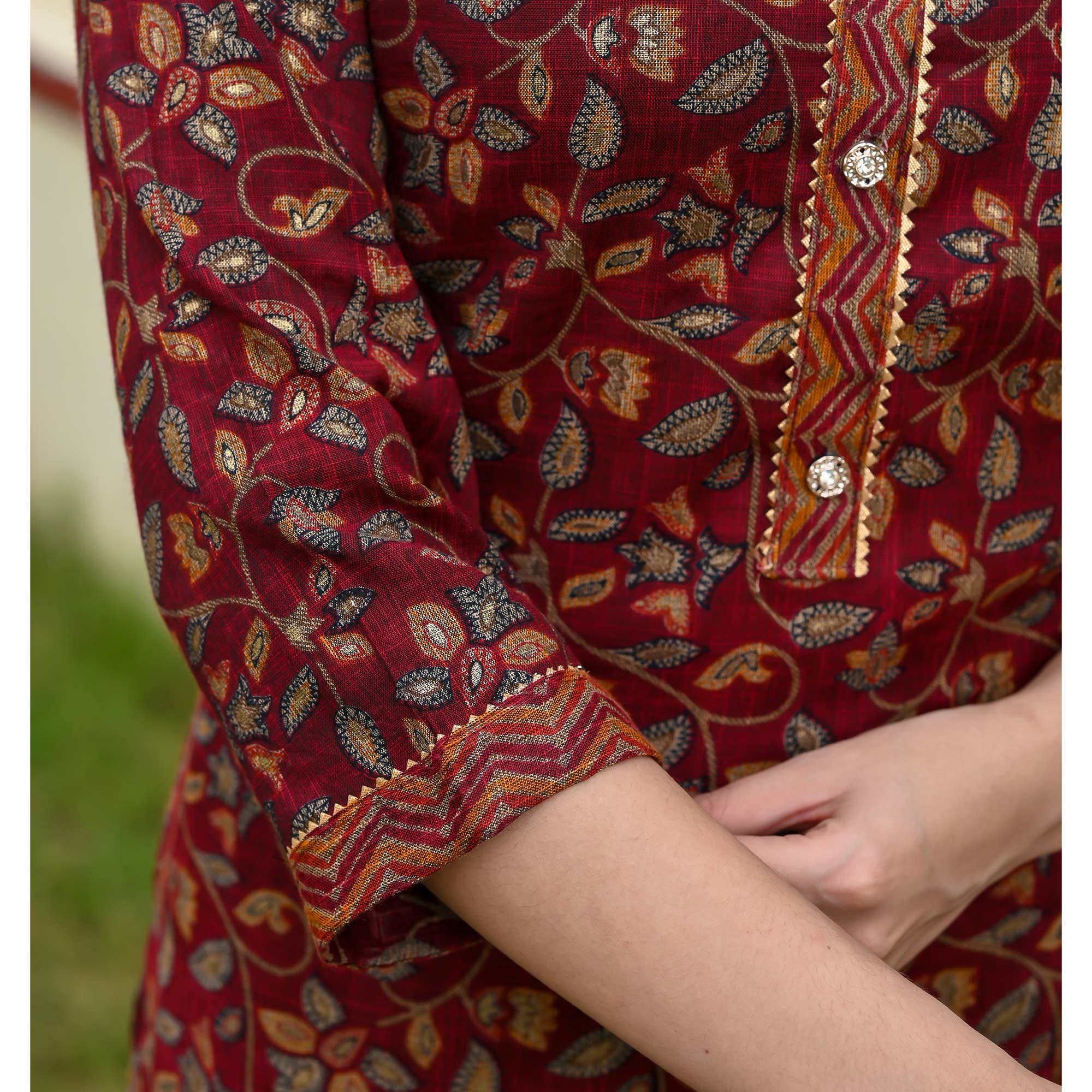 Maroon Floral Printed Rayon Suit