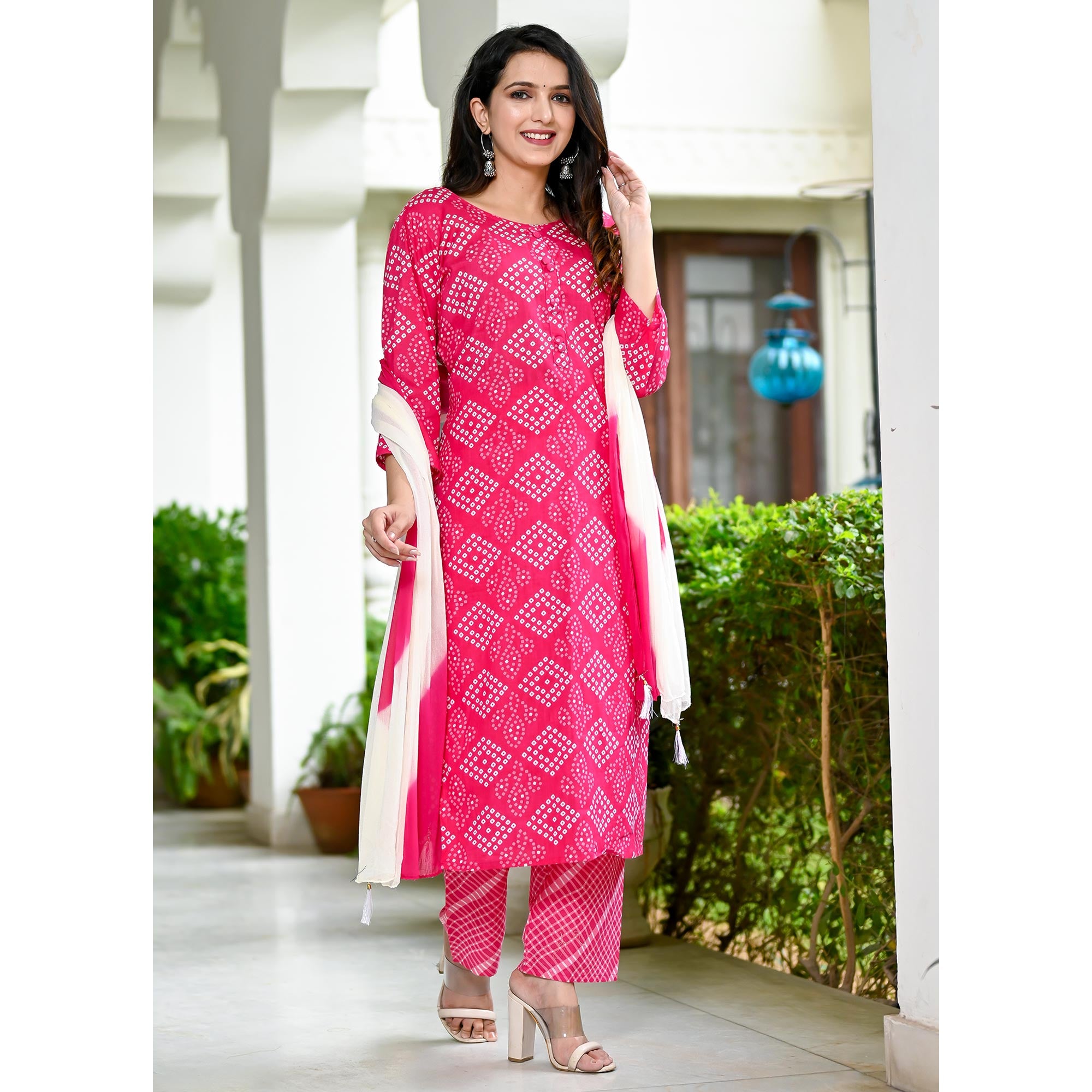 Pink Bandhani Printed Pure Cotton Salwar Suit