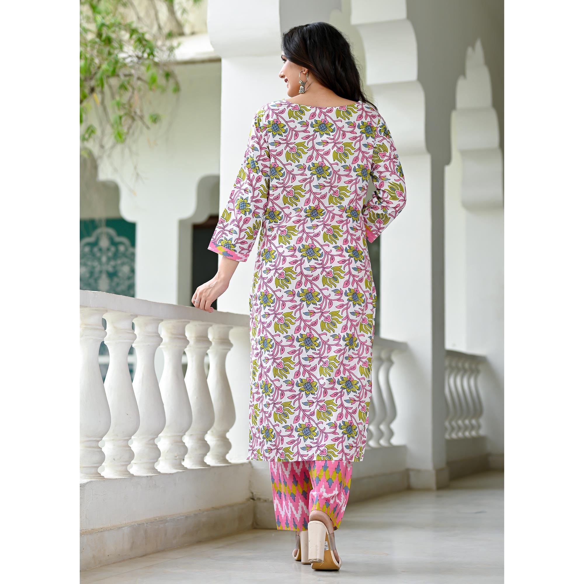 White Green Floral Printed Pure Cotton Salwar Suit