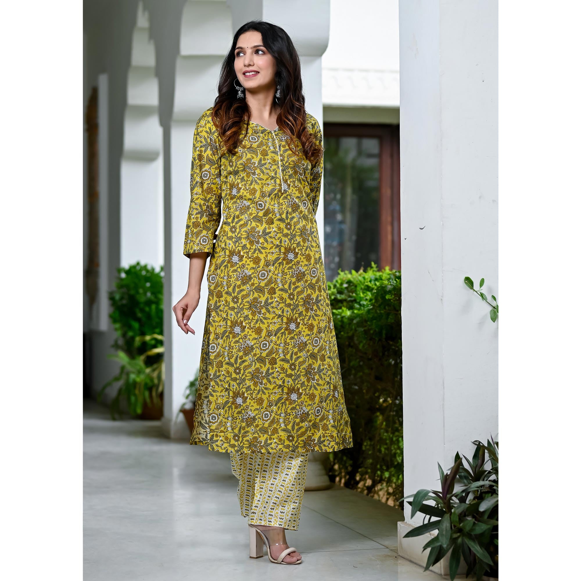 Yellow Floral Printed Pure Cotton Suit