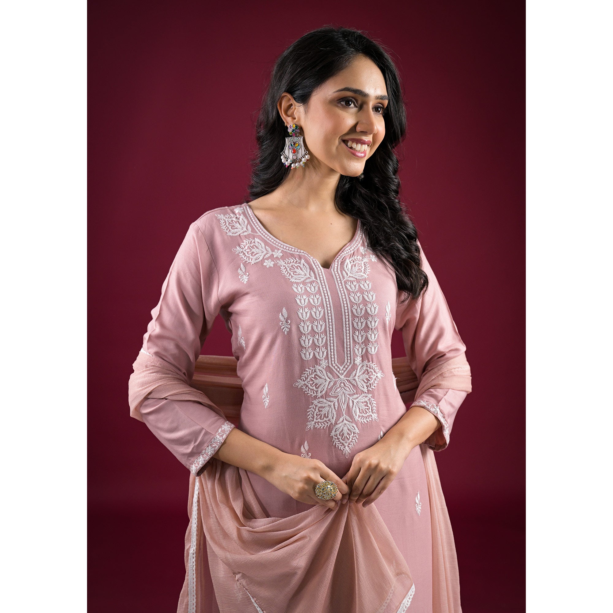 Mauve Floral Embroidered Rayon Salwar Suit