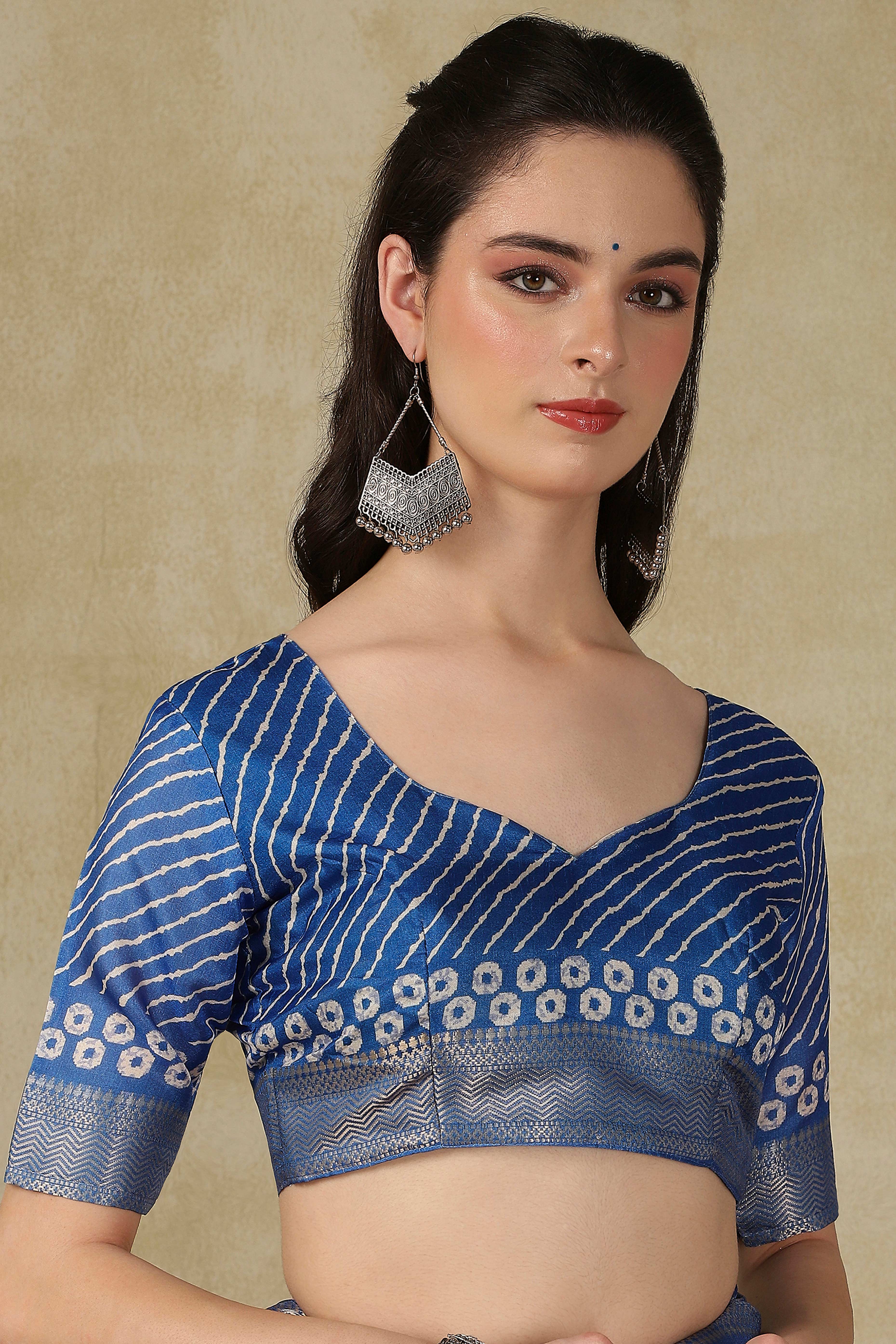 Luxury Blue Bandhani Print Cotton Silk Saree Featuring Weaving Border & Tassel Pallu