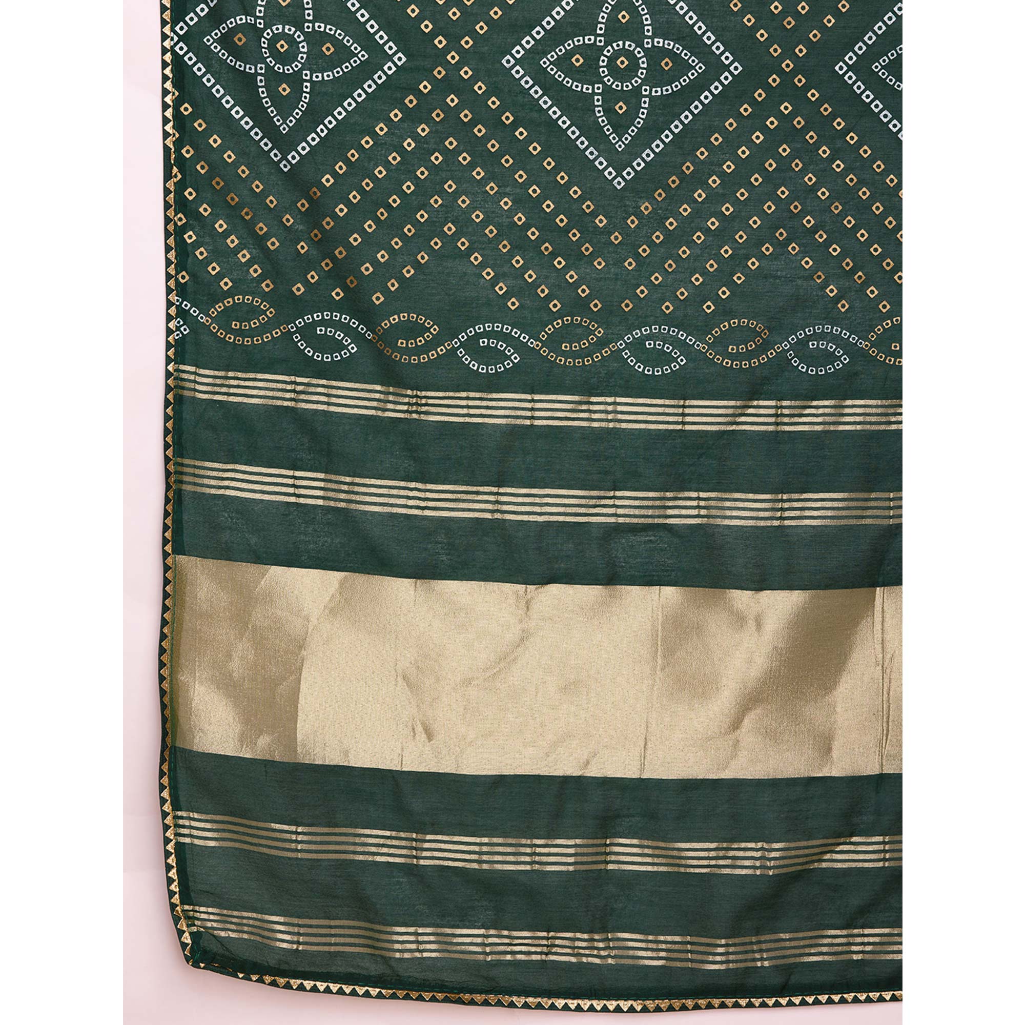 Green Bandhani Printed Cotton Silk Saree