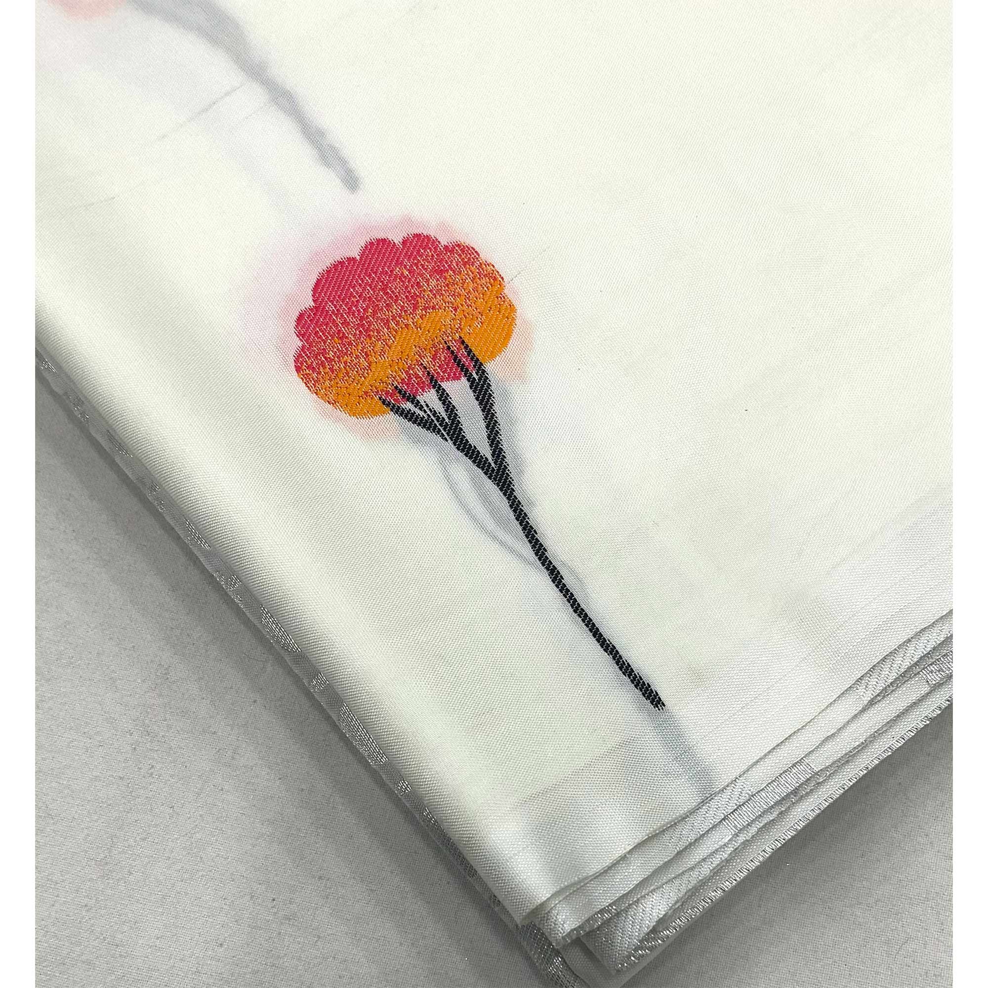 Elegant White Banarasi Silk Saree With Floral Zari Weaving & Tassel Border